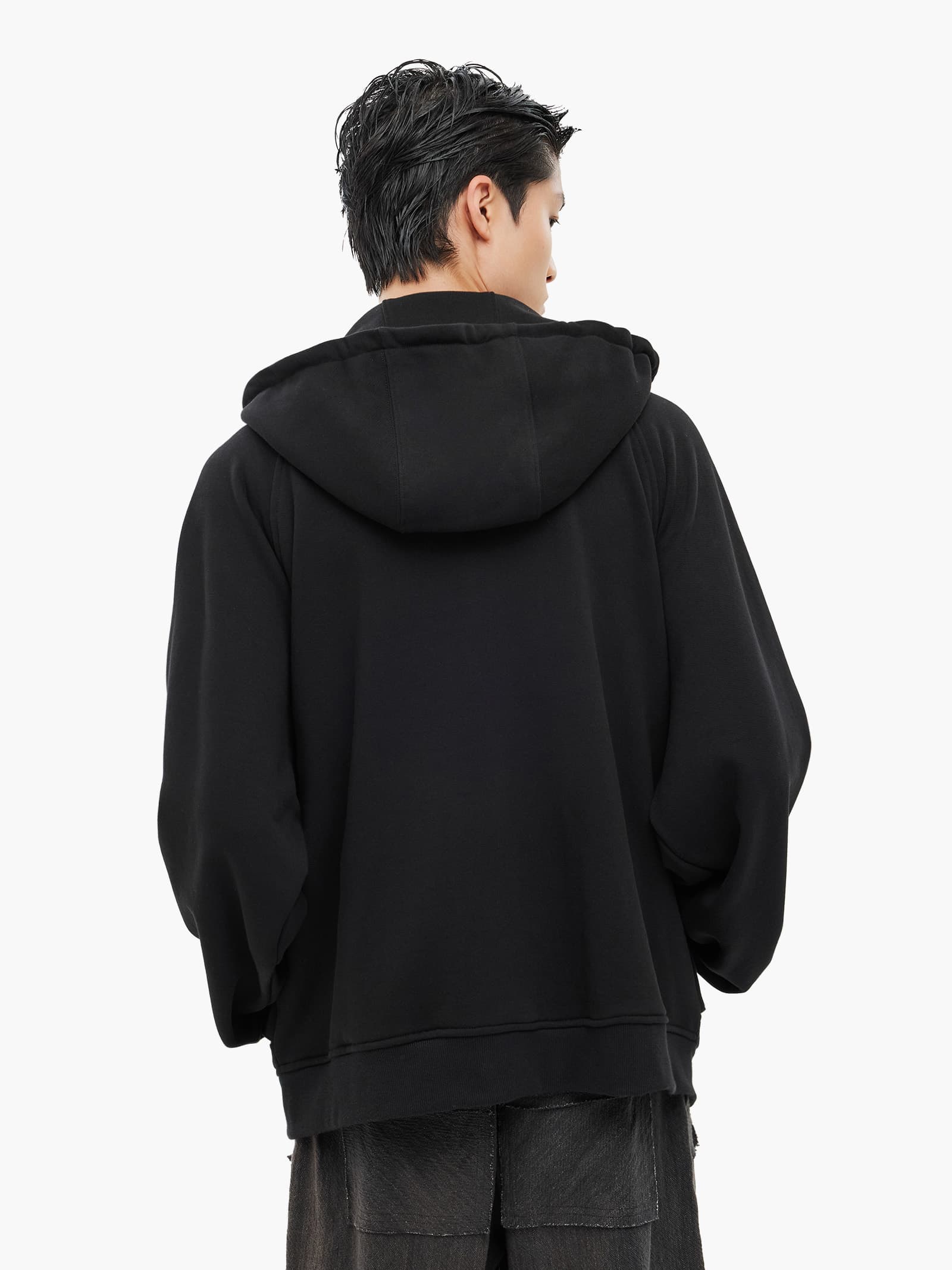 Asymmetric Zip-Up Hoodie - Black — vue 10