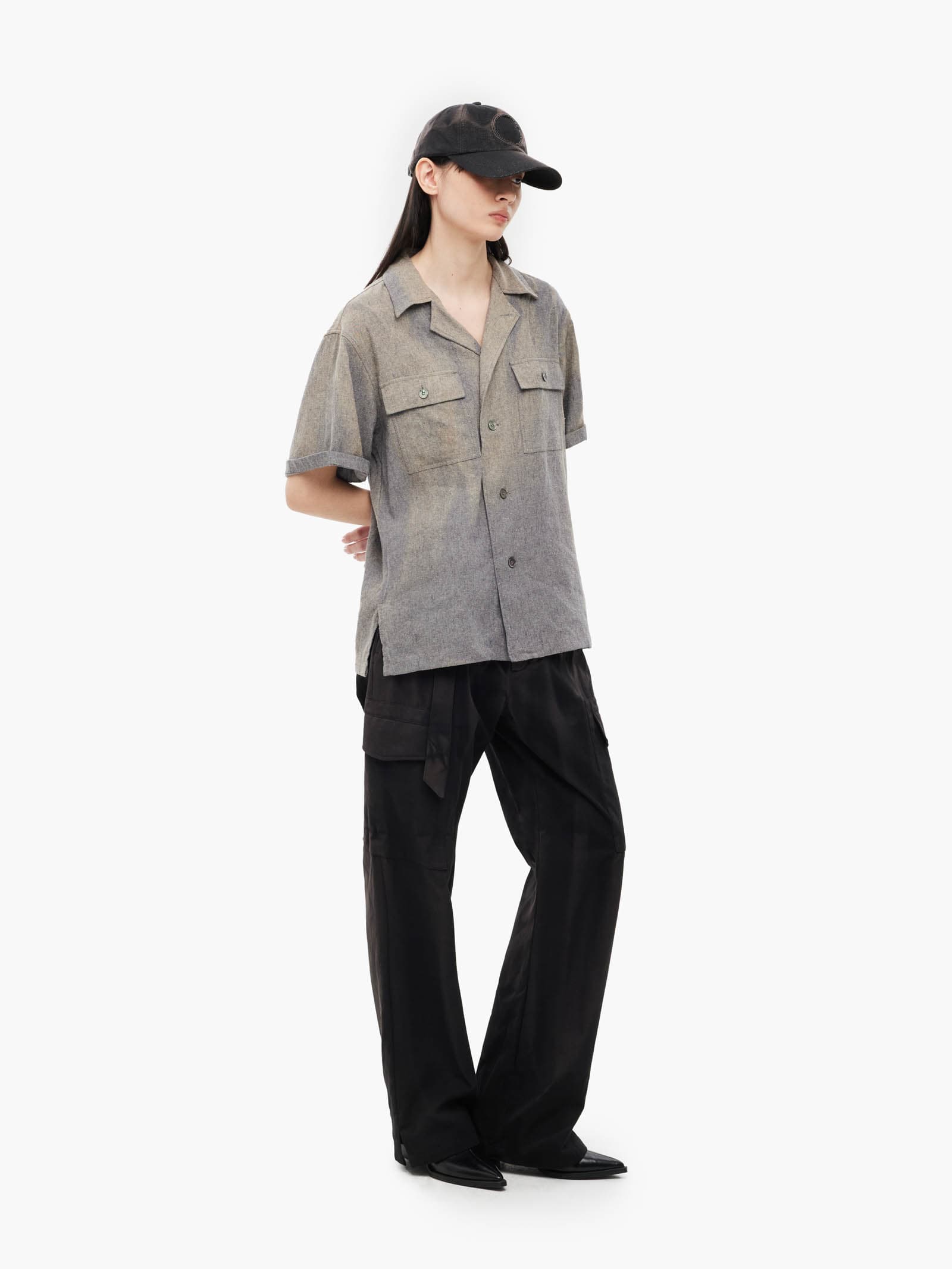 Sun-Bleached Tailored Collar Shirt - Grey — vue 5