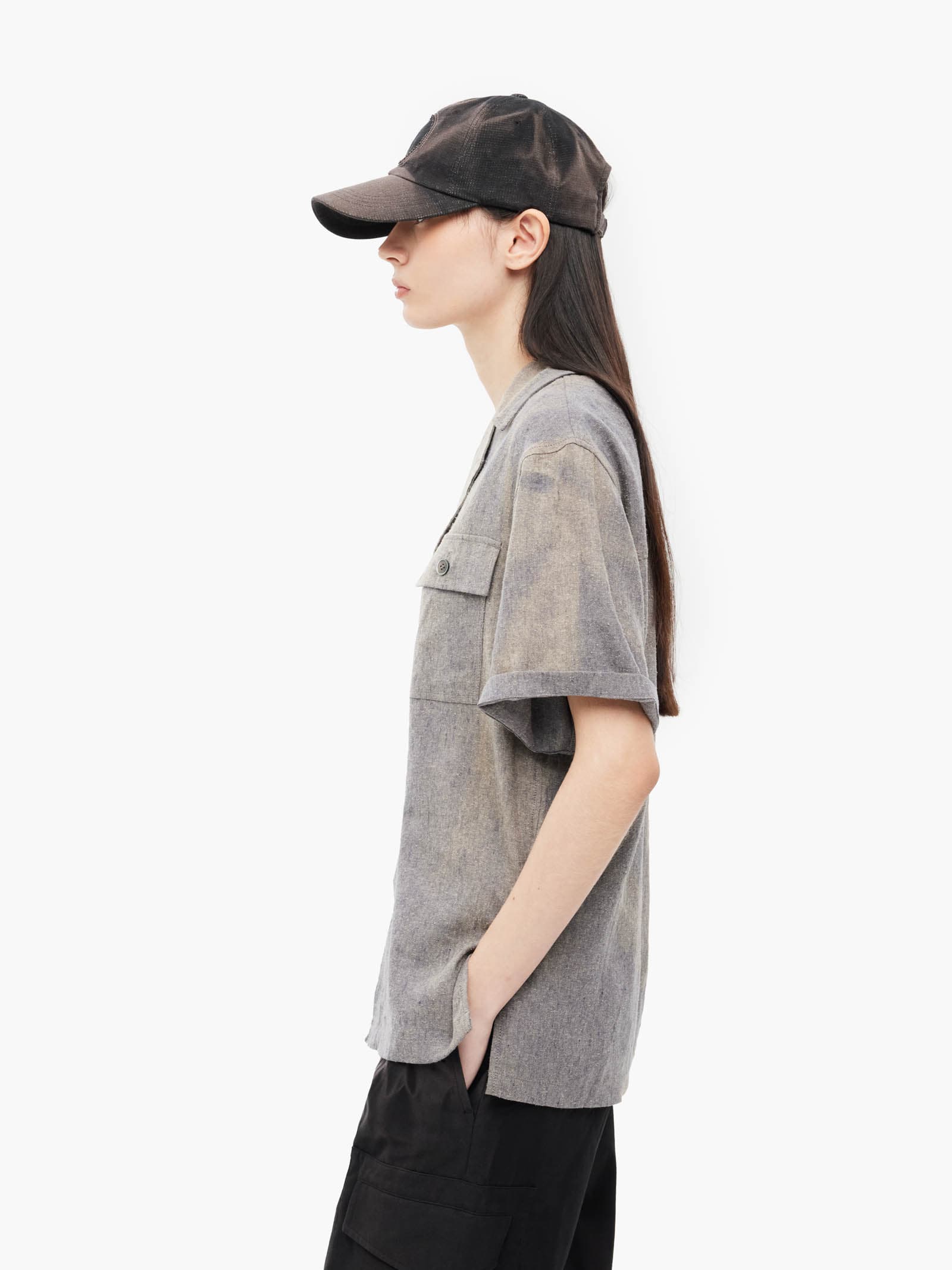 Sun-Bleached Tailored Collar Shirt - Grey — vue 6