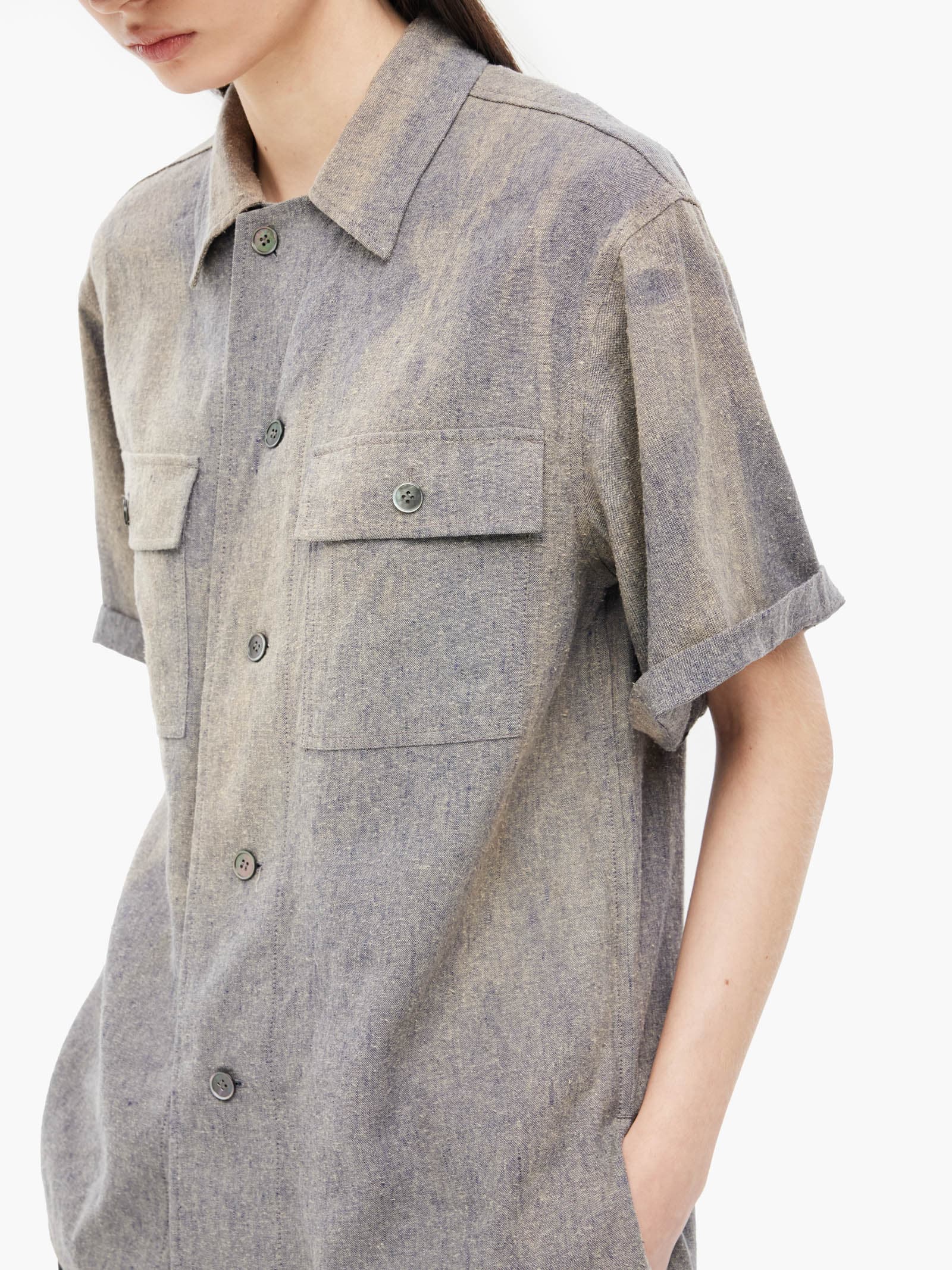 Sun-Bleached Tailored Collar Shirt - Grey — vue 7