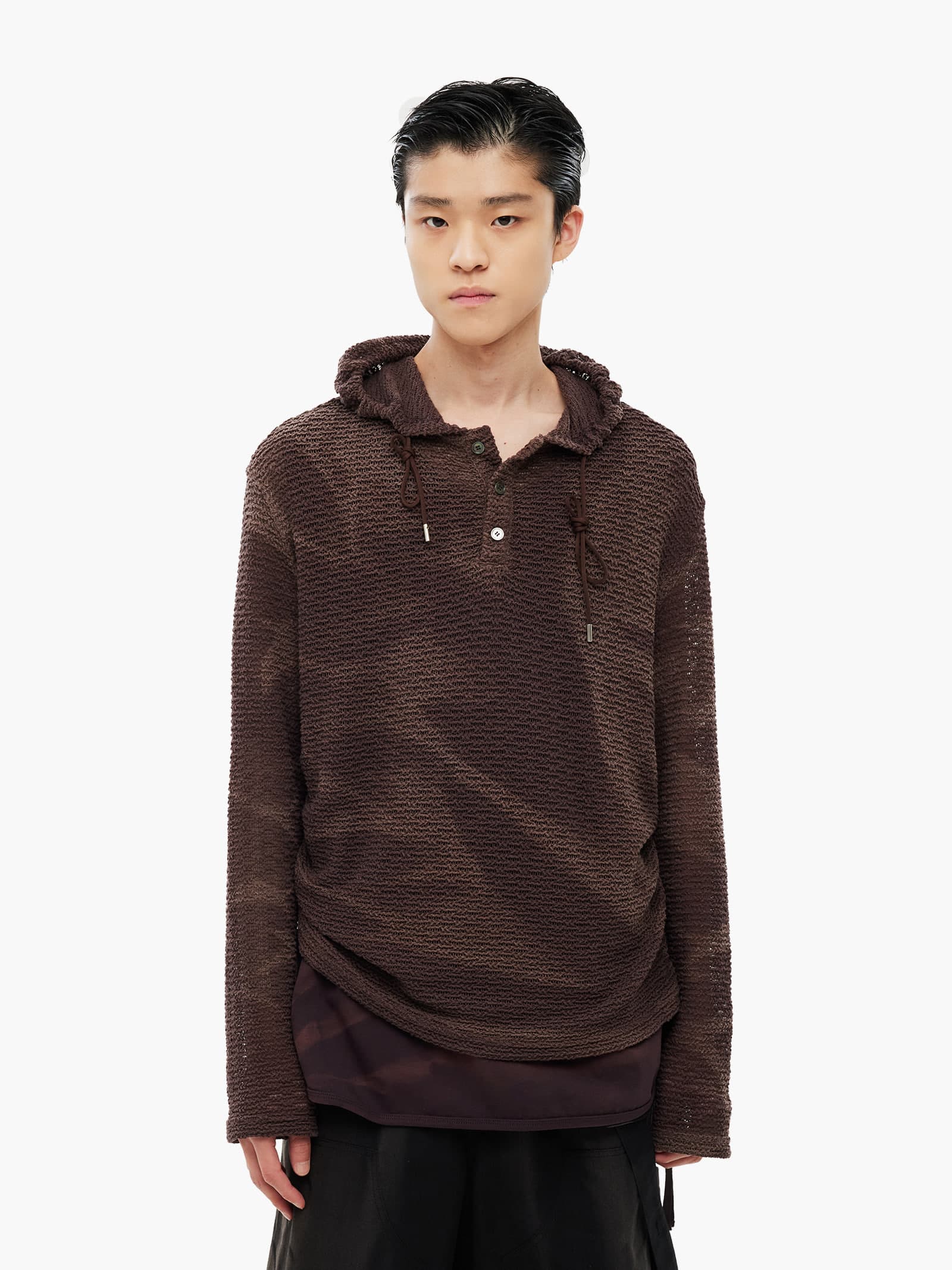 Sun-Bleached Layered Net Hoodie - Burgundy — vue 3