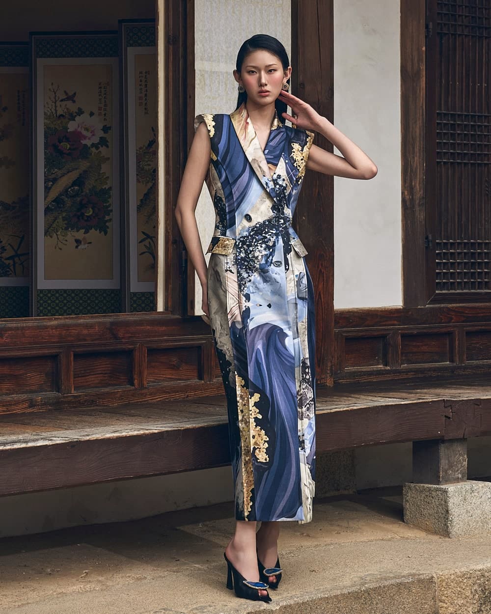 Wool-Silk Dress (Blue Print) — vue 9