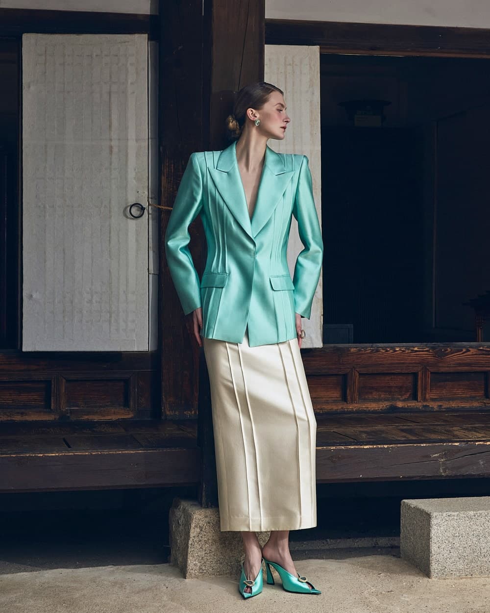 Wool-Silk Tailored Jacket (Mint) — vue 9