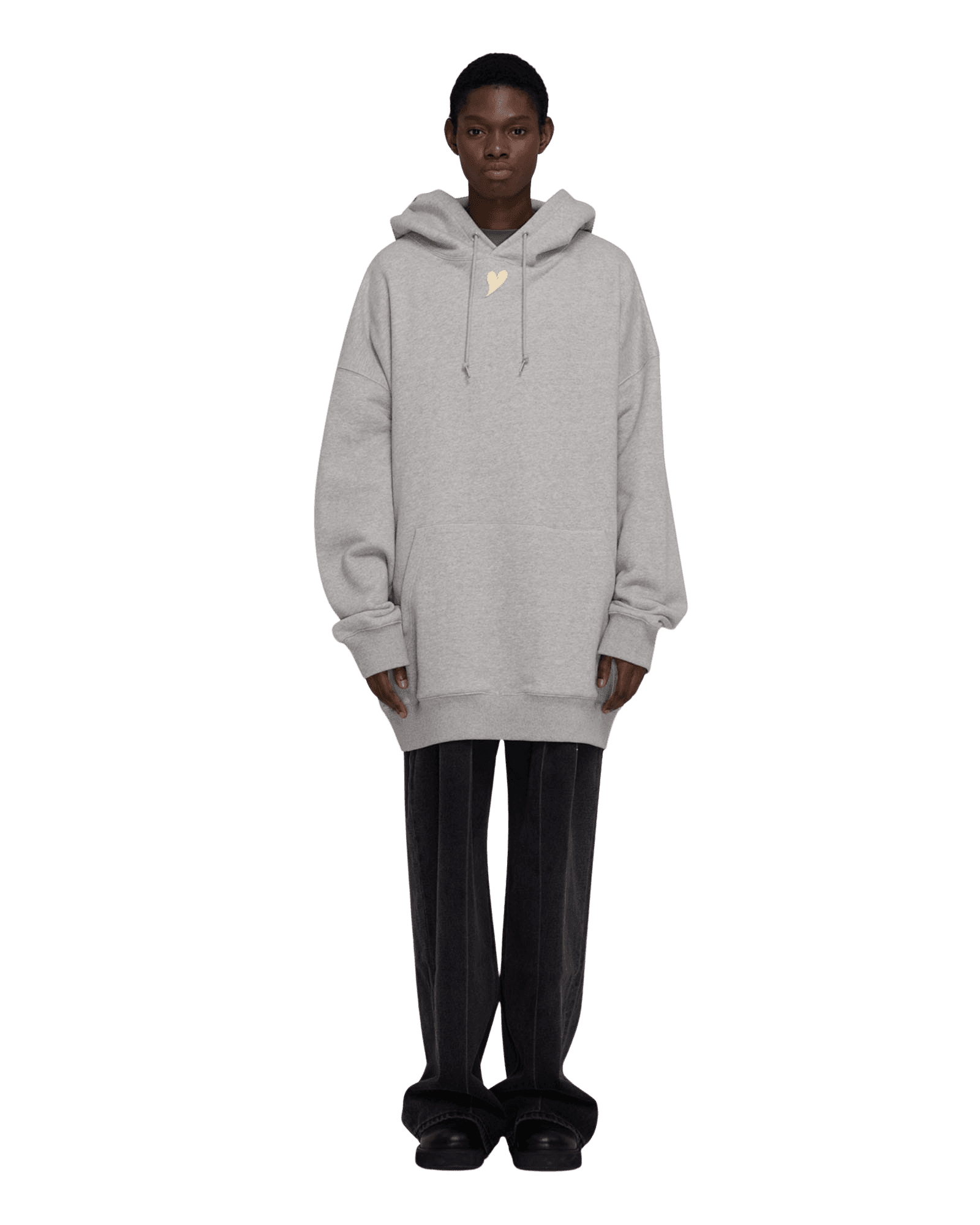 Heart Patch Oversized Hoodie (Grey) — vue 1