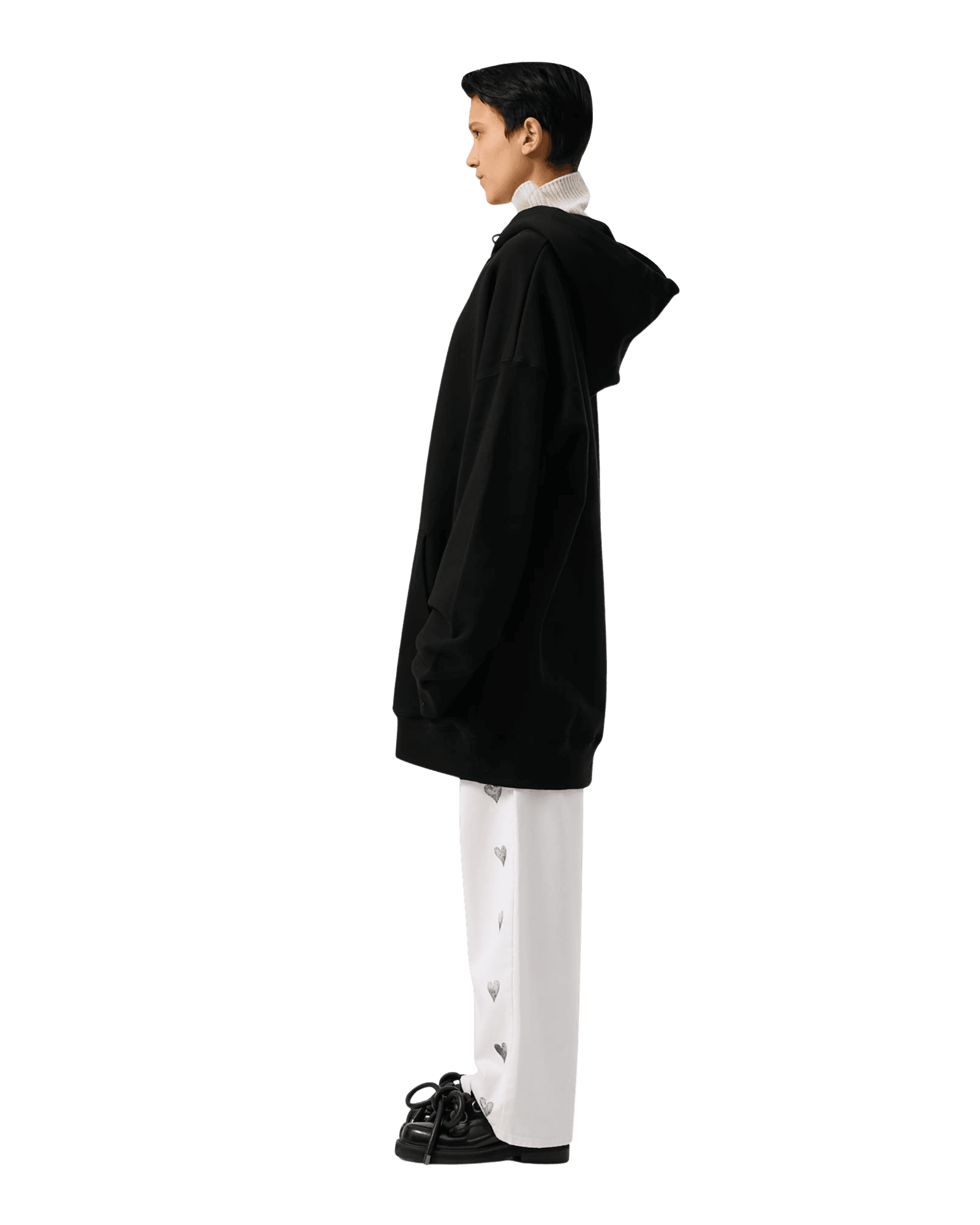 Heart Patch Oversized Hoodie (Black) — vue 4