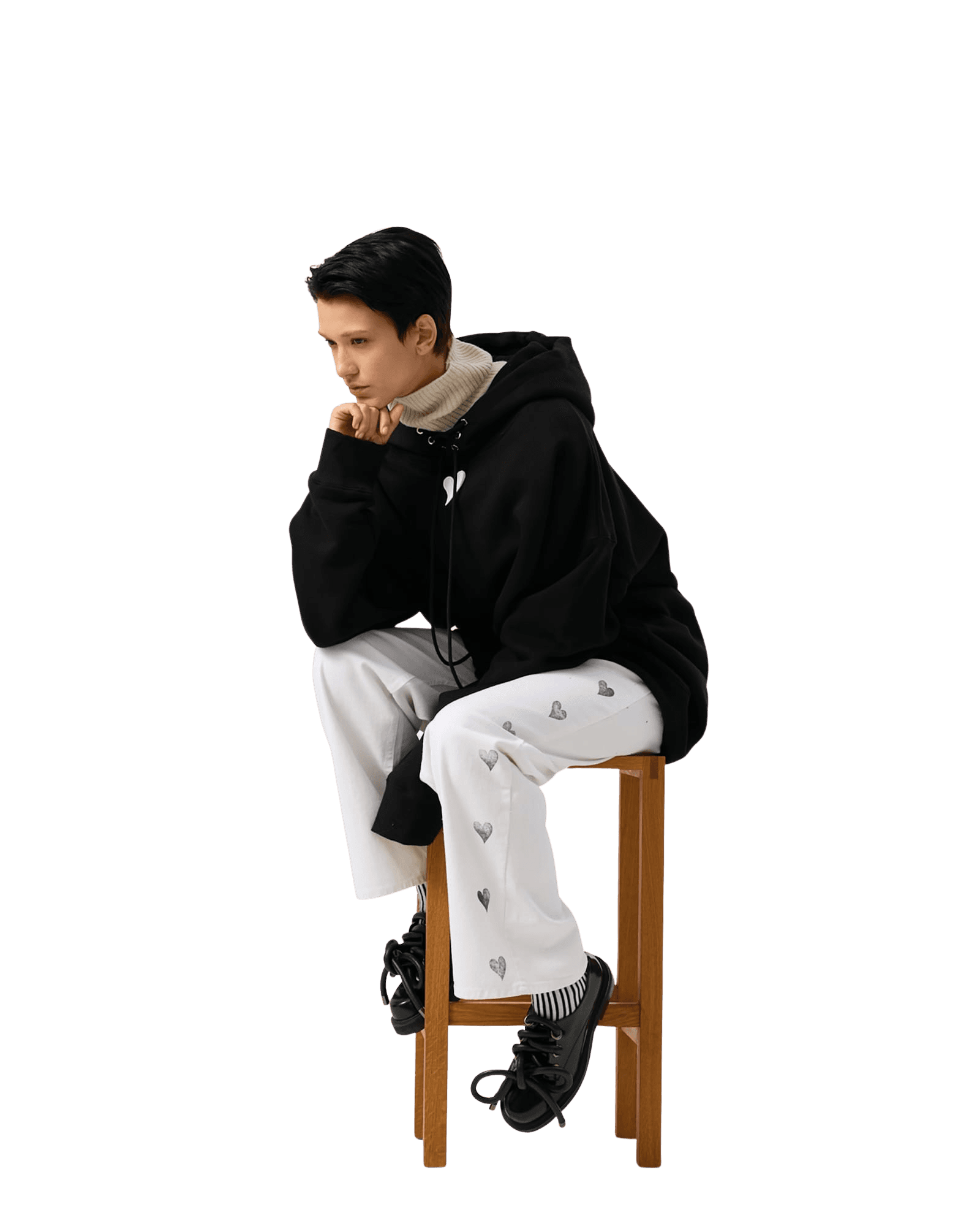 Heart Patch Oversized Hoodie (Black) — vue 6