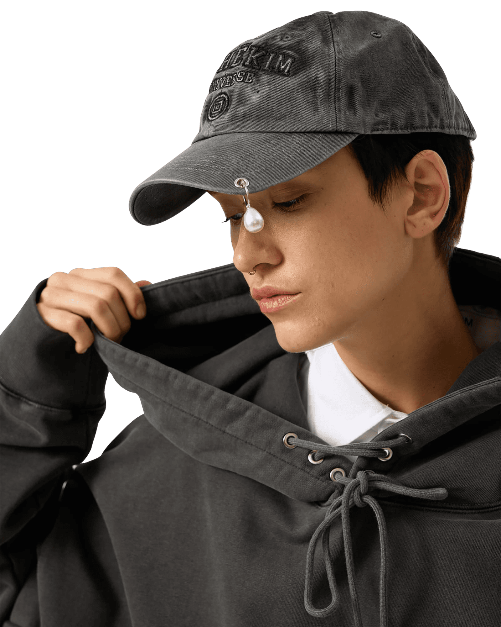 Upcycled Eyelet Hoodie (Grey) — vue 18