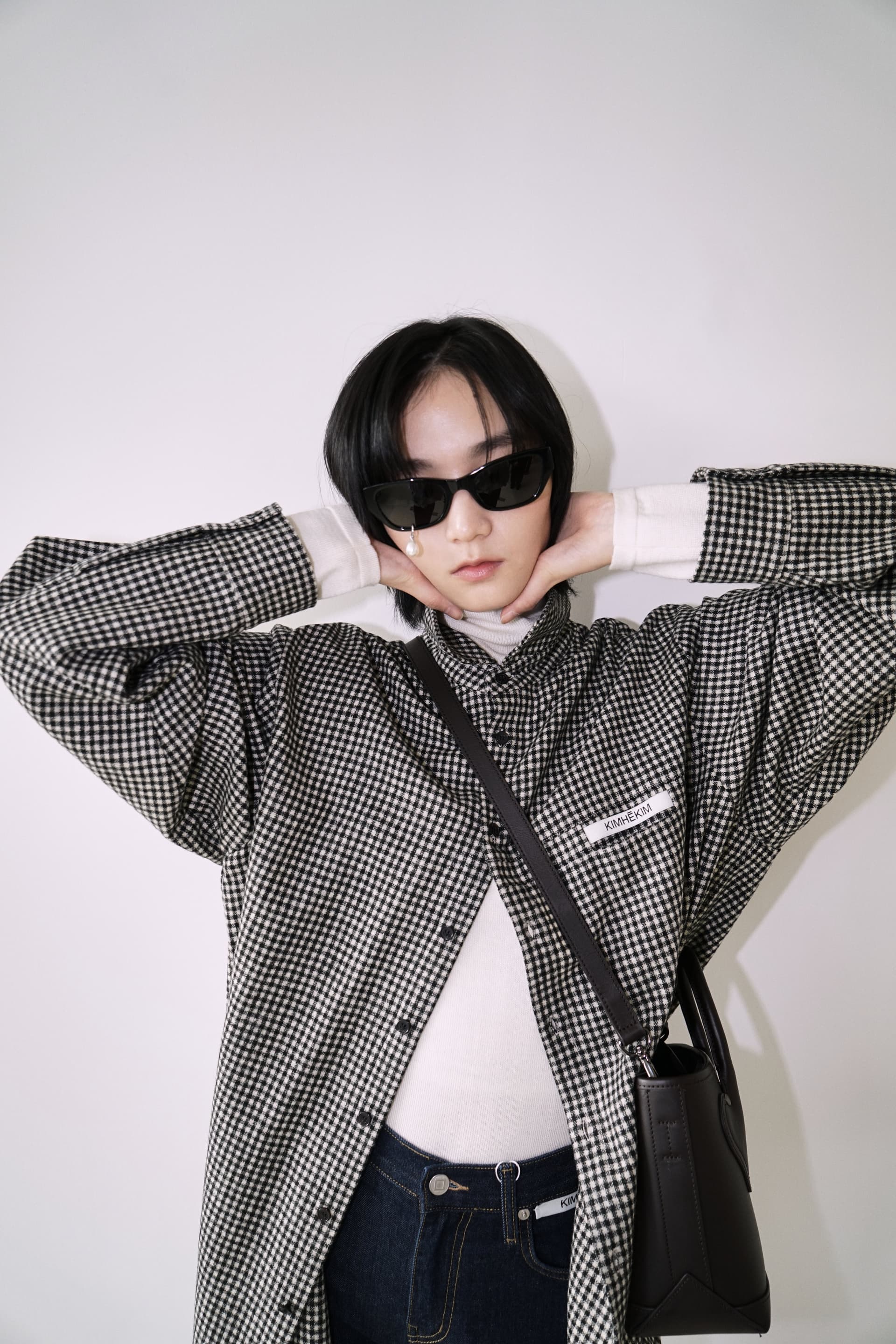 Checkered KIMHEKIM Label Shirt (Black) — vue 15