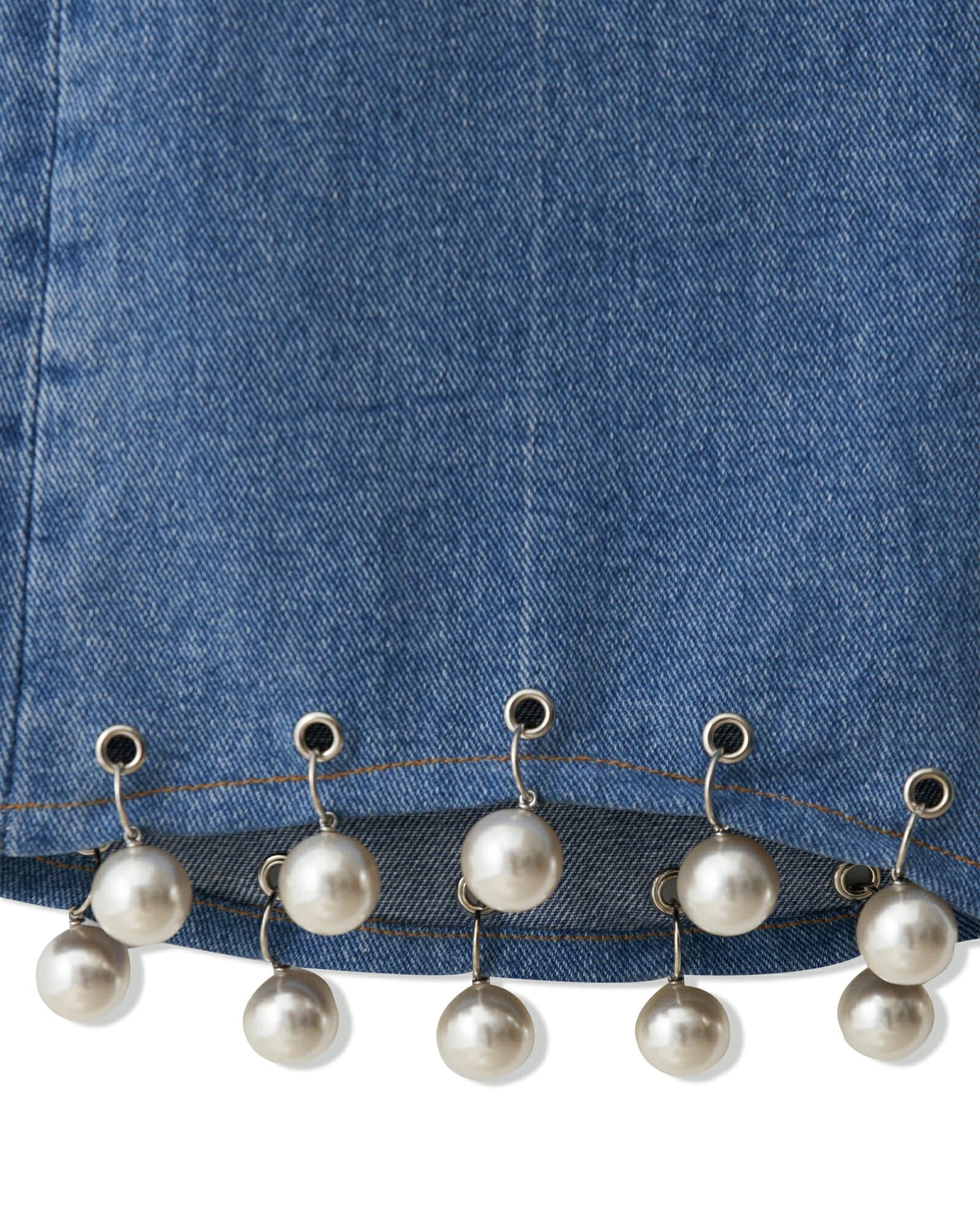 Pearl Trimmed Cropped Denim Pants (Sky Blue) — vue 8