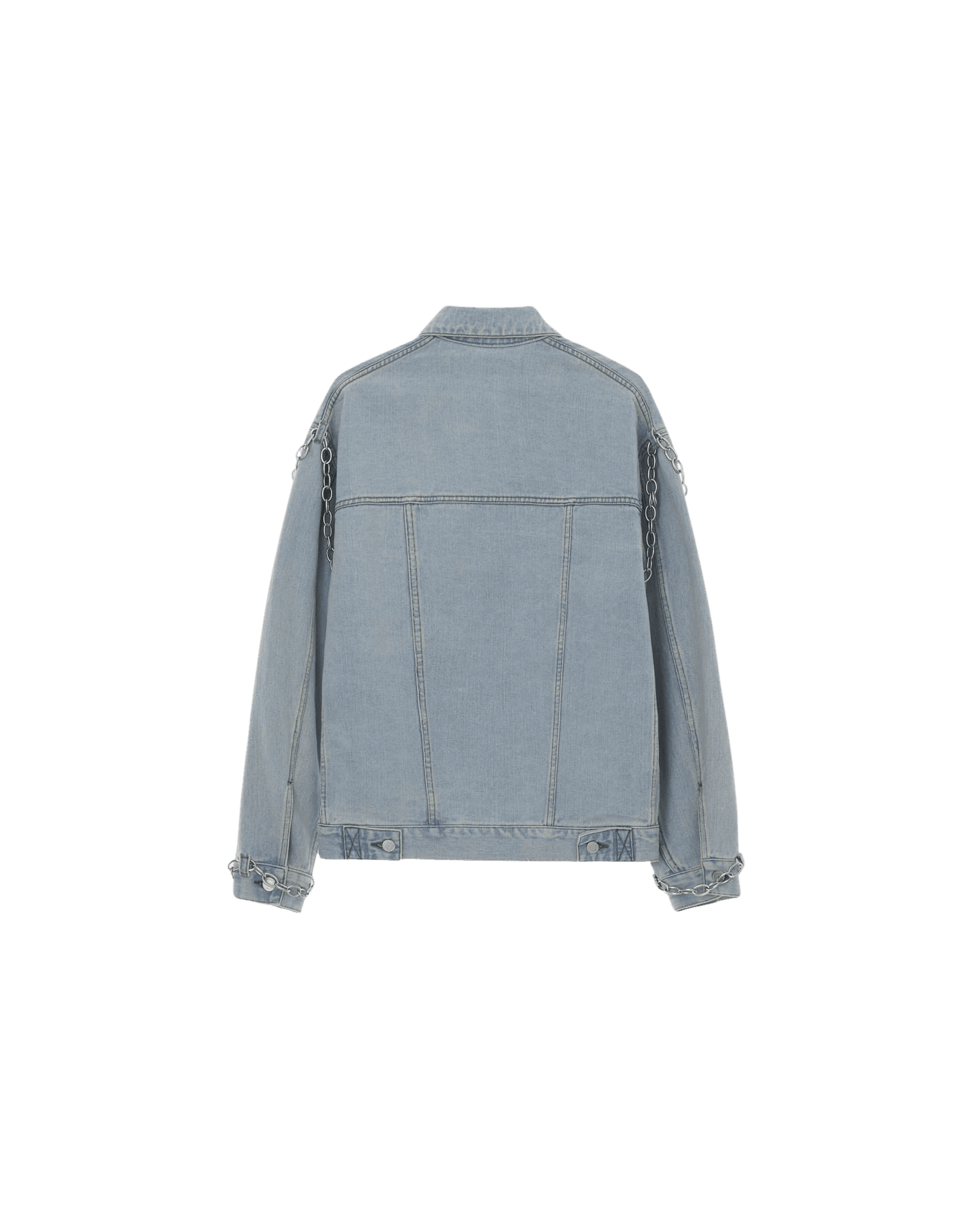 Detachable Chain Embellished Denim Jacket (Sky Blue) — vue 2