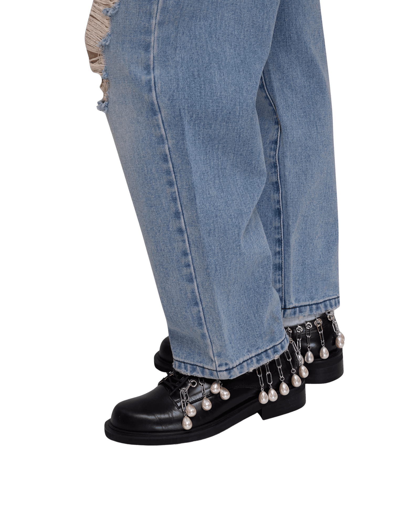 Chain Embellishment Destroyed Jeans (Blue) — vue 14