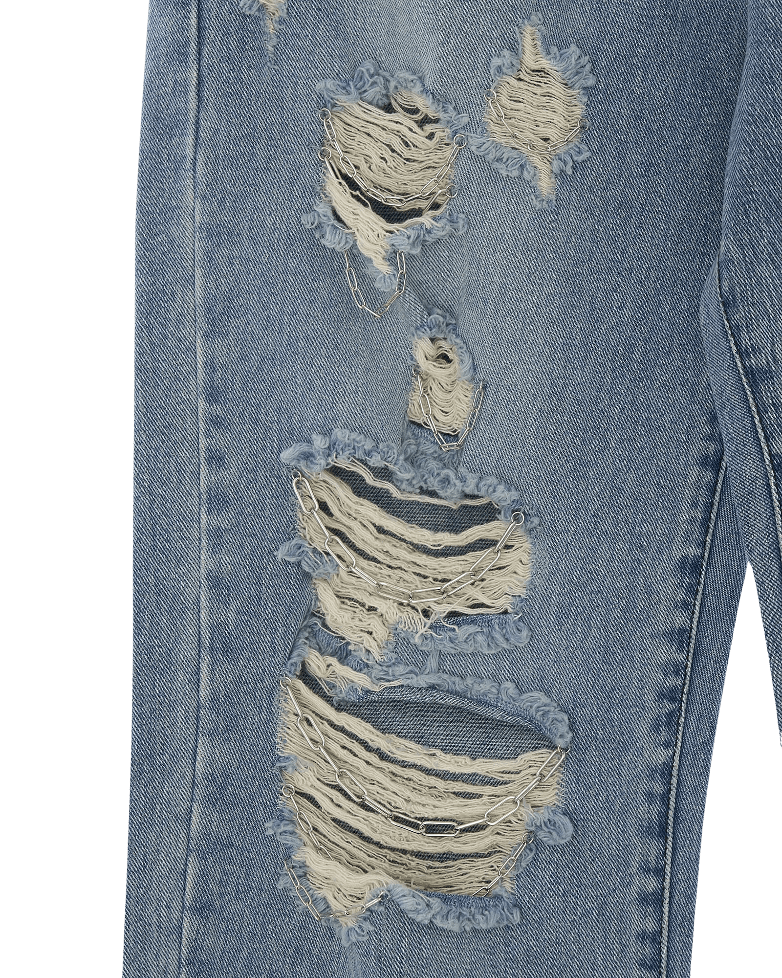 Chain Embellishment Destroyed Jeans (Blue) — vue 18