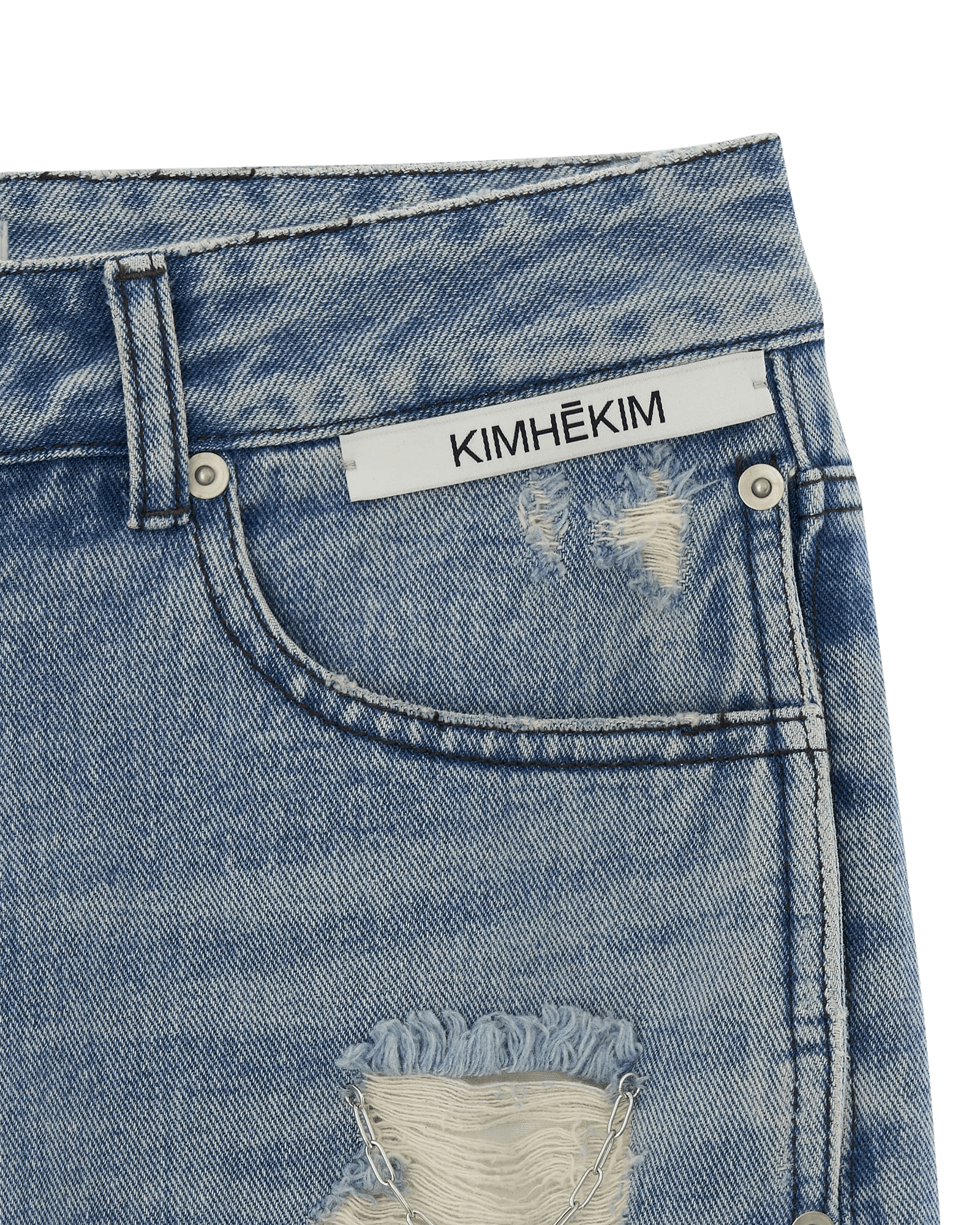 Chain Embellishment Destroyed Jeans (Blue) — vue 19