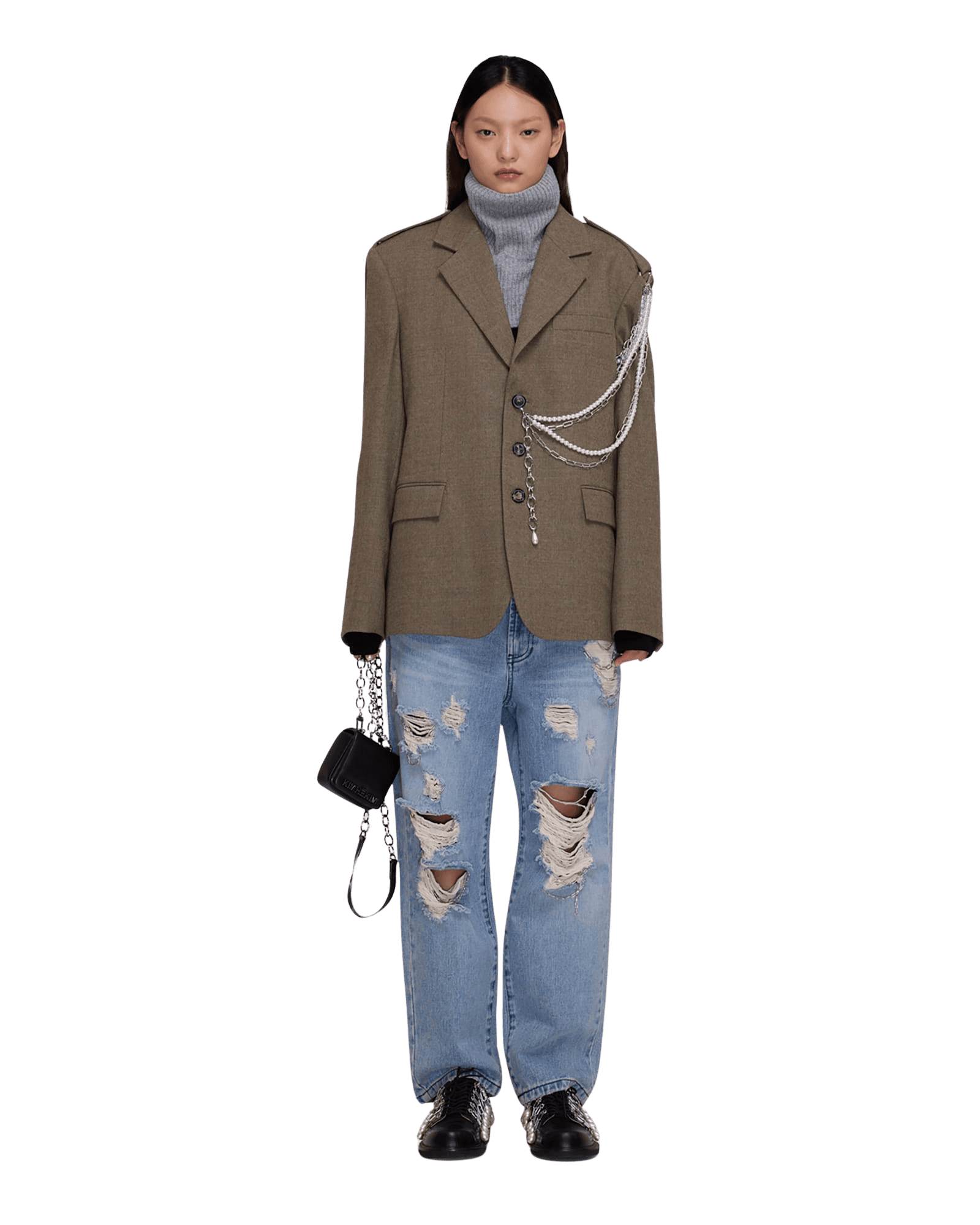 Chain Embellishment Destroyed Jeans (Blue) — vue 20