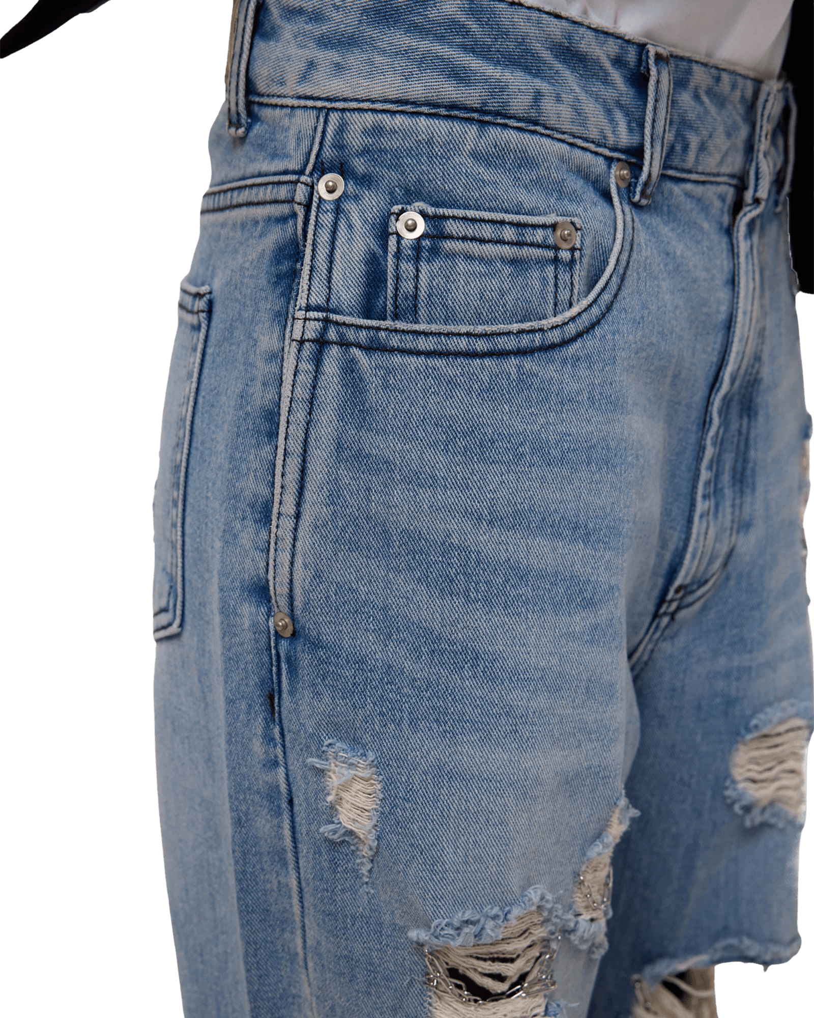 Chain Embellishment Destroyed Jeans (Black) — vue 8