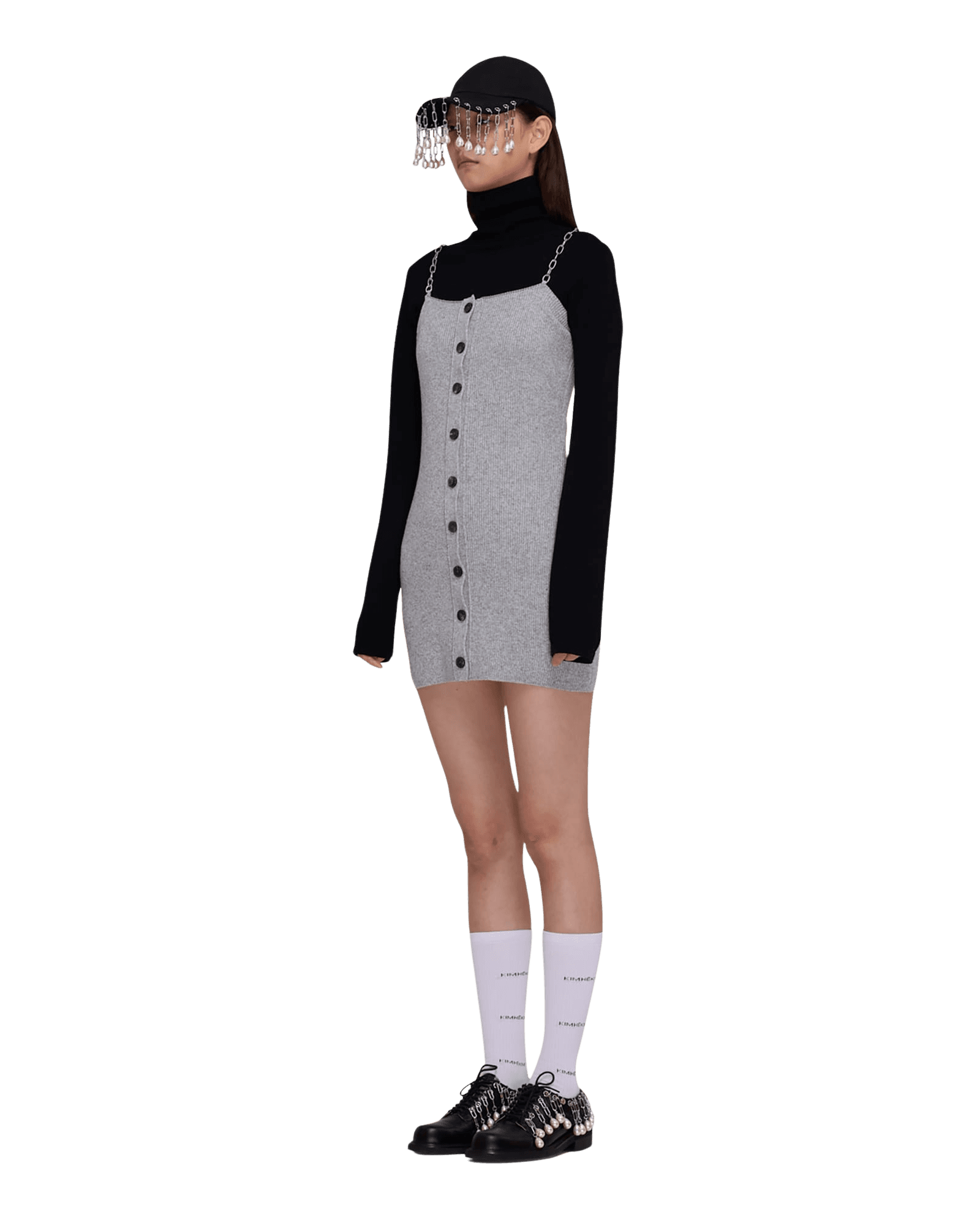 Detachable Chain Strap Wool Knitted Dress (Black) — vue 2