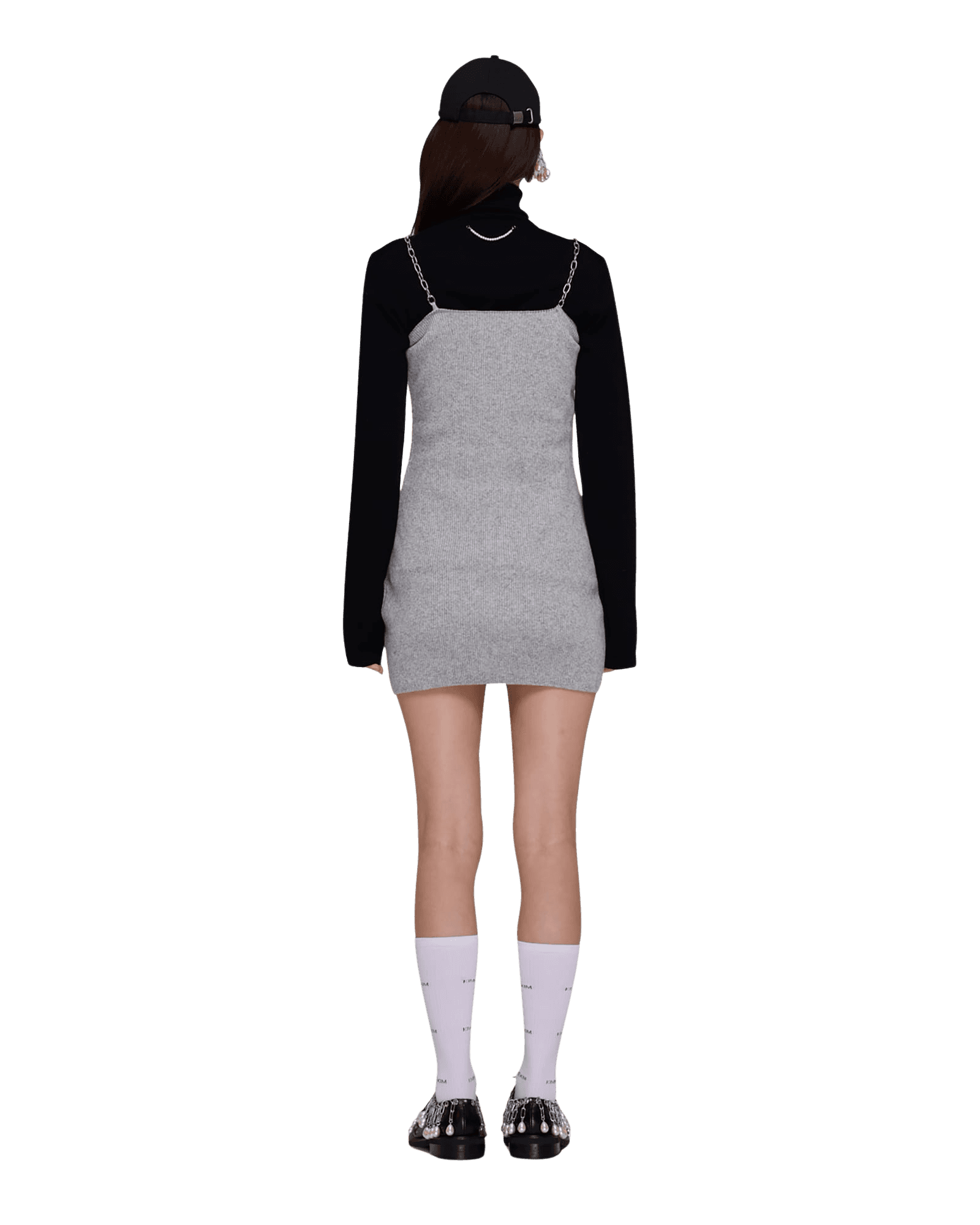 Detachable Chain Strap Wool Knitted Dress (Black) — vue 4