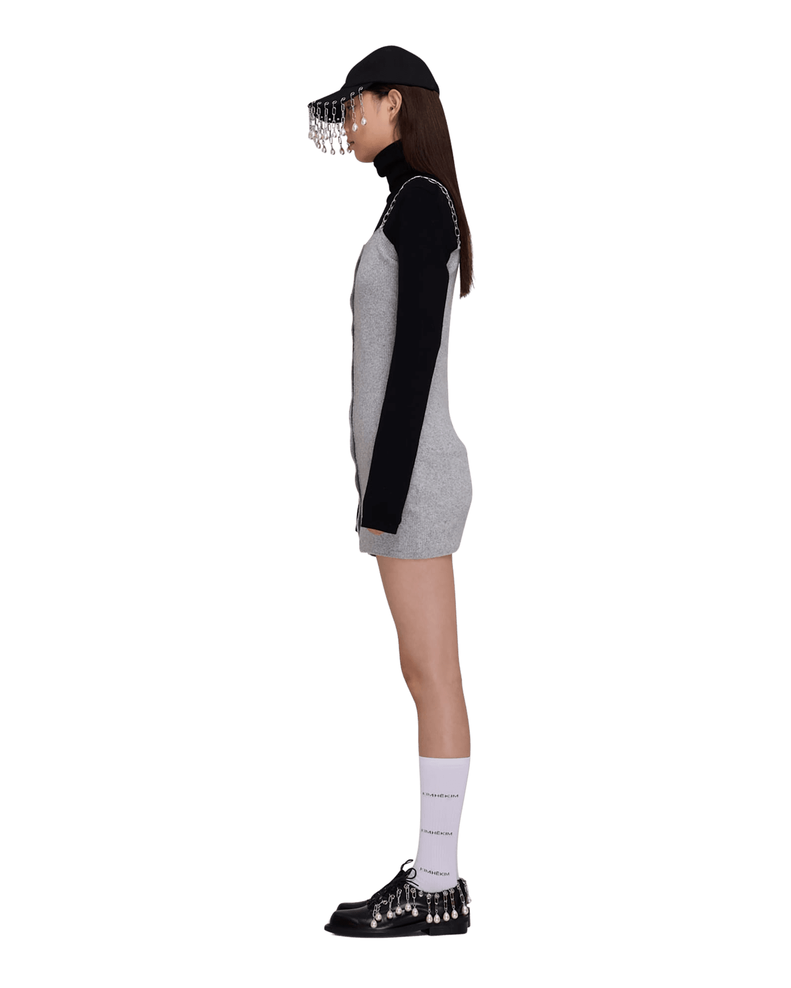 Detachable Chain Strap Wool Knitted Dress (Grey) — vue 3