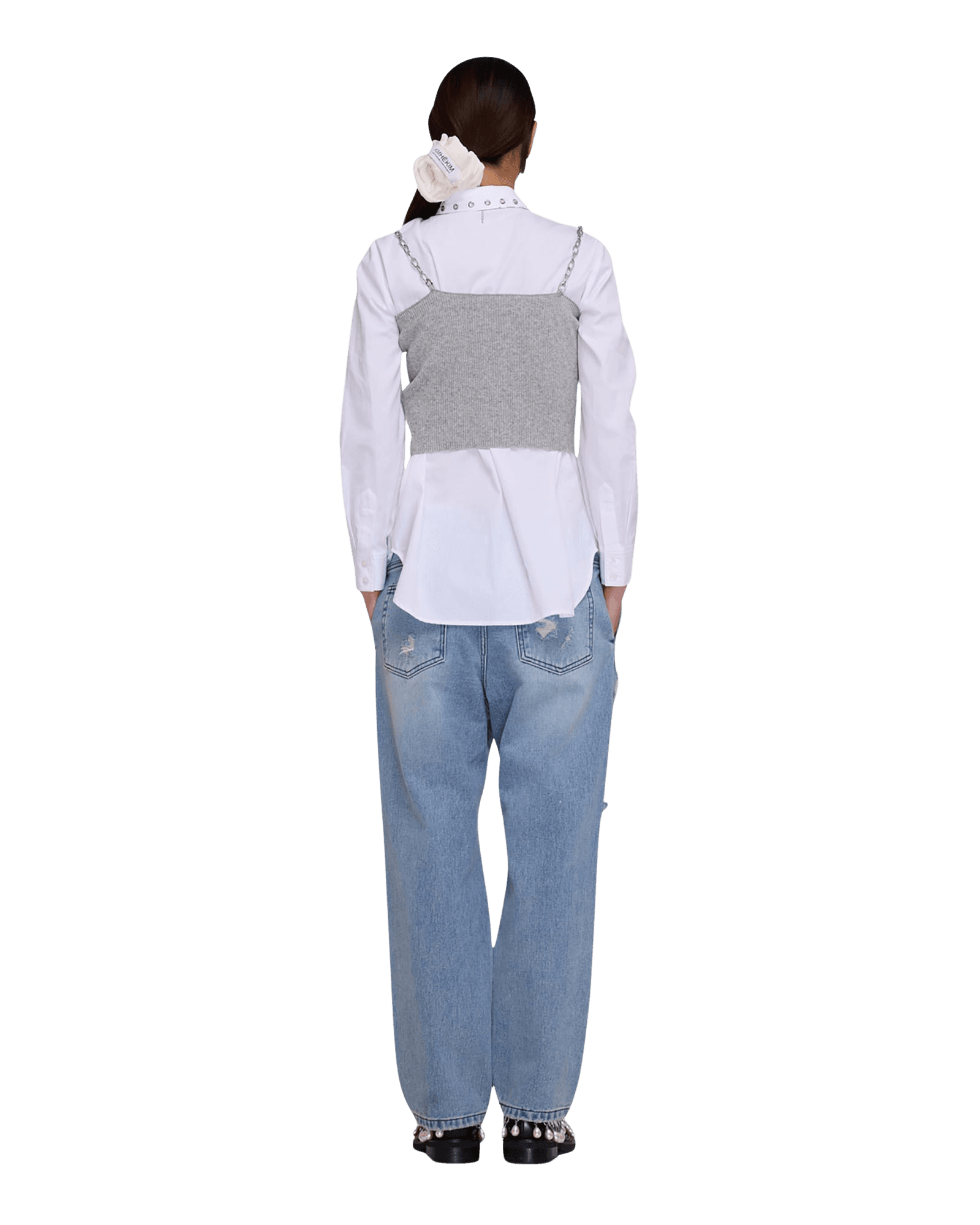 Detachable Chain Strap Wool Knitted Top (Black) — vue 4