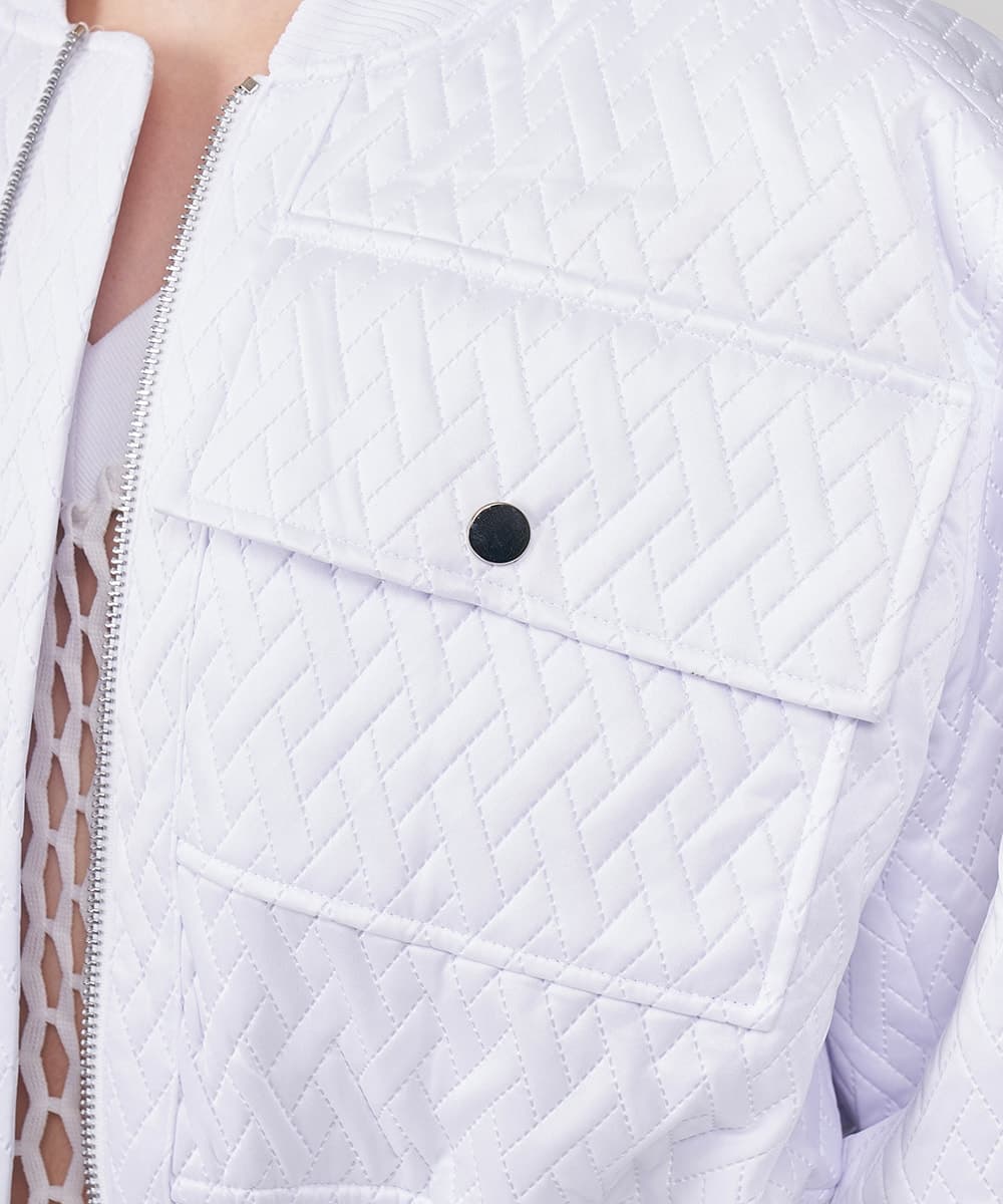 Quilted Crop Blouson Jacket (White) — vue 10