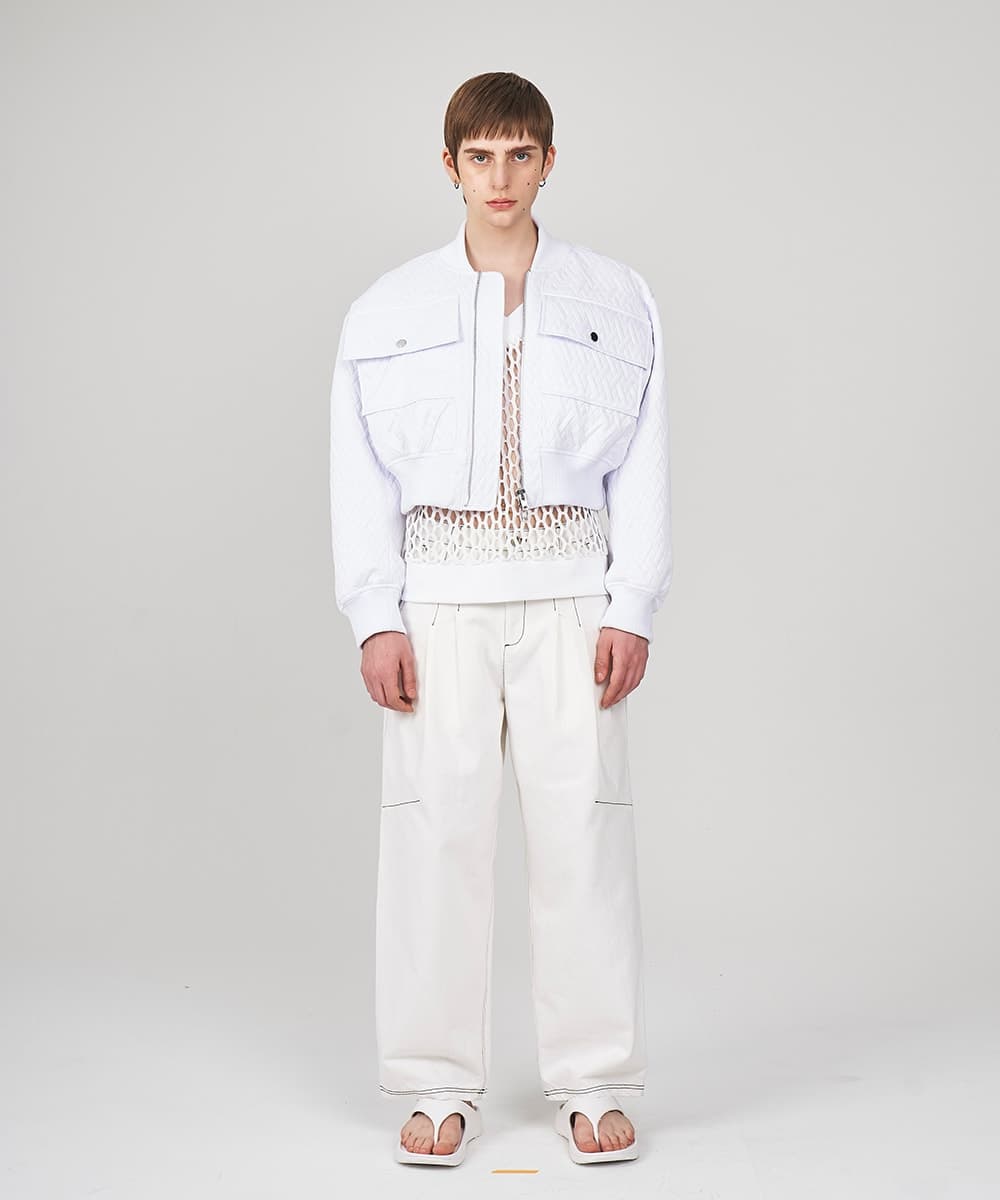 Quilted Crop Blouson Jacket (White) — vue 1