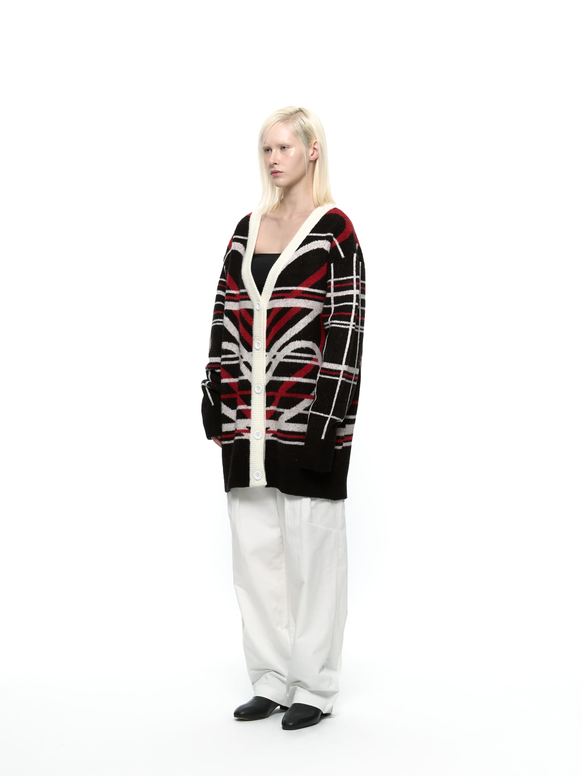 Heart Graphic Knit Cardigan (Red) — vue 7