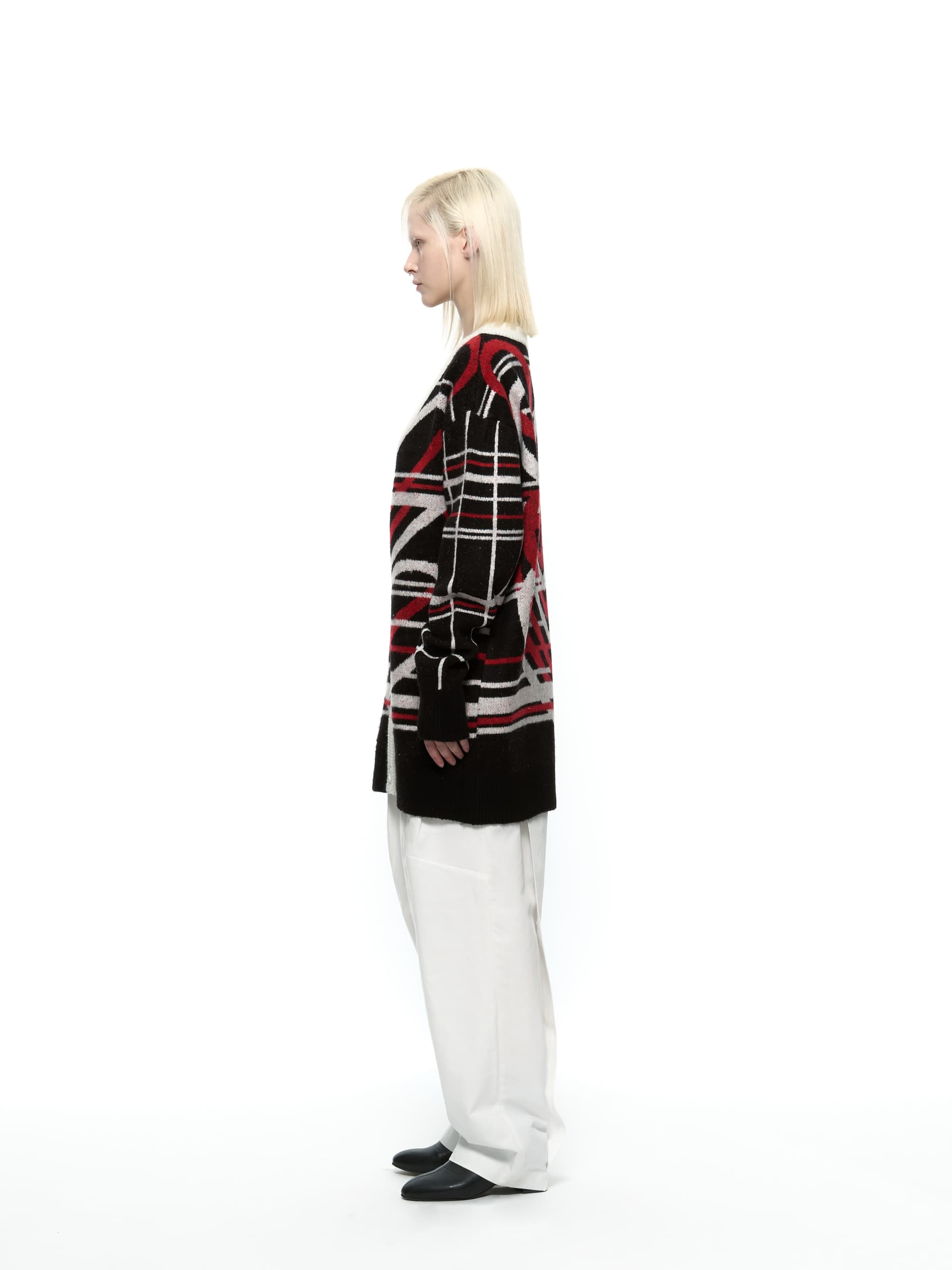 Heart Graphic Knit Cardigan (Red) — vue 8