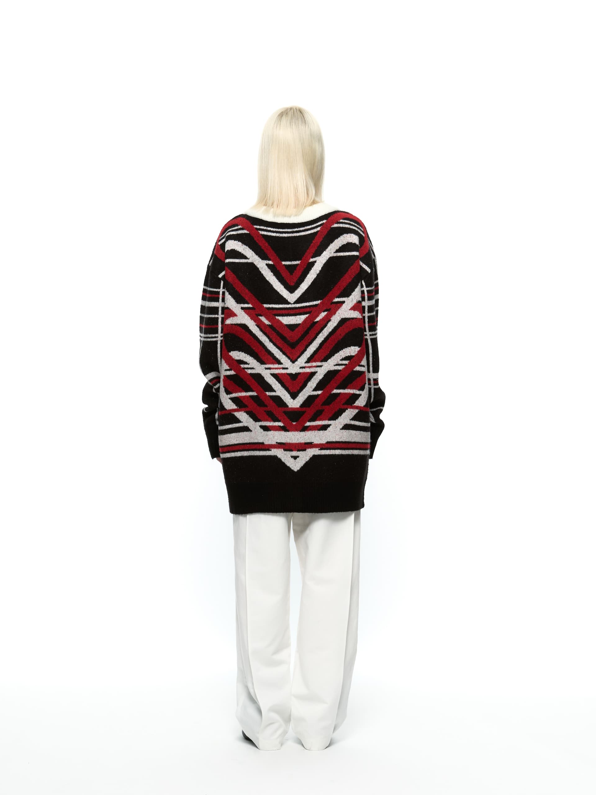 Heart Graphic Knit Cardigan (Red) — vue 9