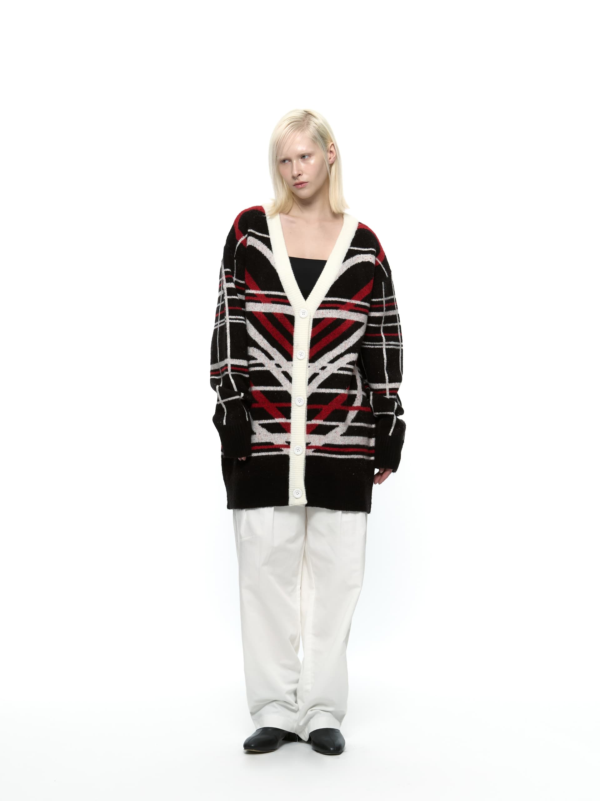 Heart Graphic Knit Cardigan (Red) — vue 10