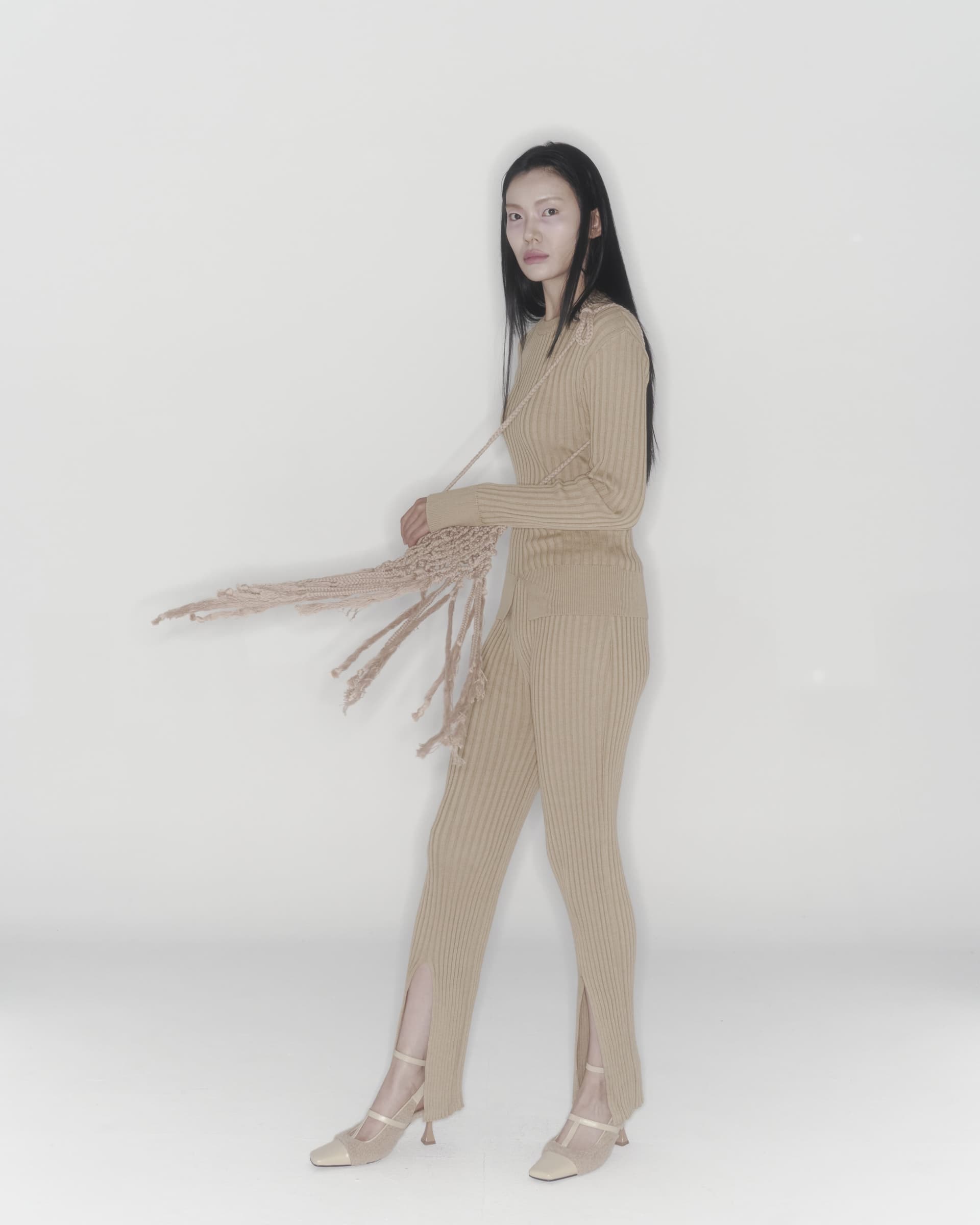 Ribbed Knit Pants (Beige) — vue 11