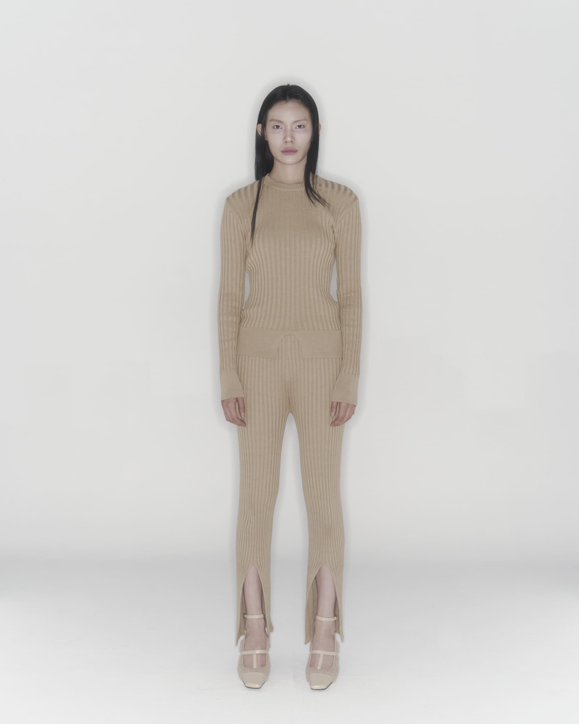 Ribbed Knit Pants (Beige) — vue 4