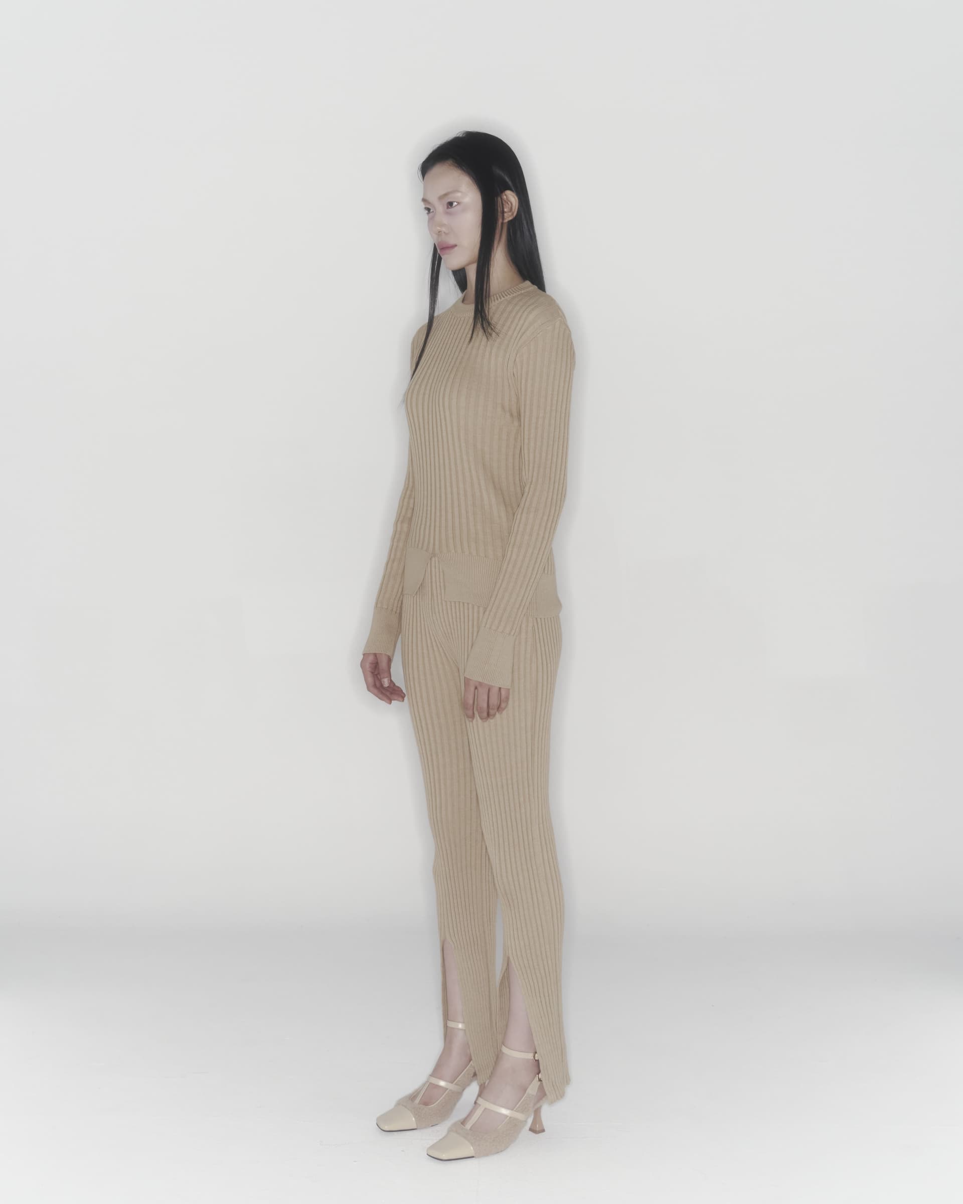 Ribbed Knit Pants (Beige) — vue 5