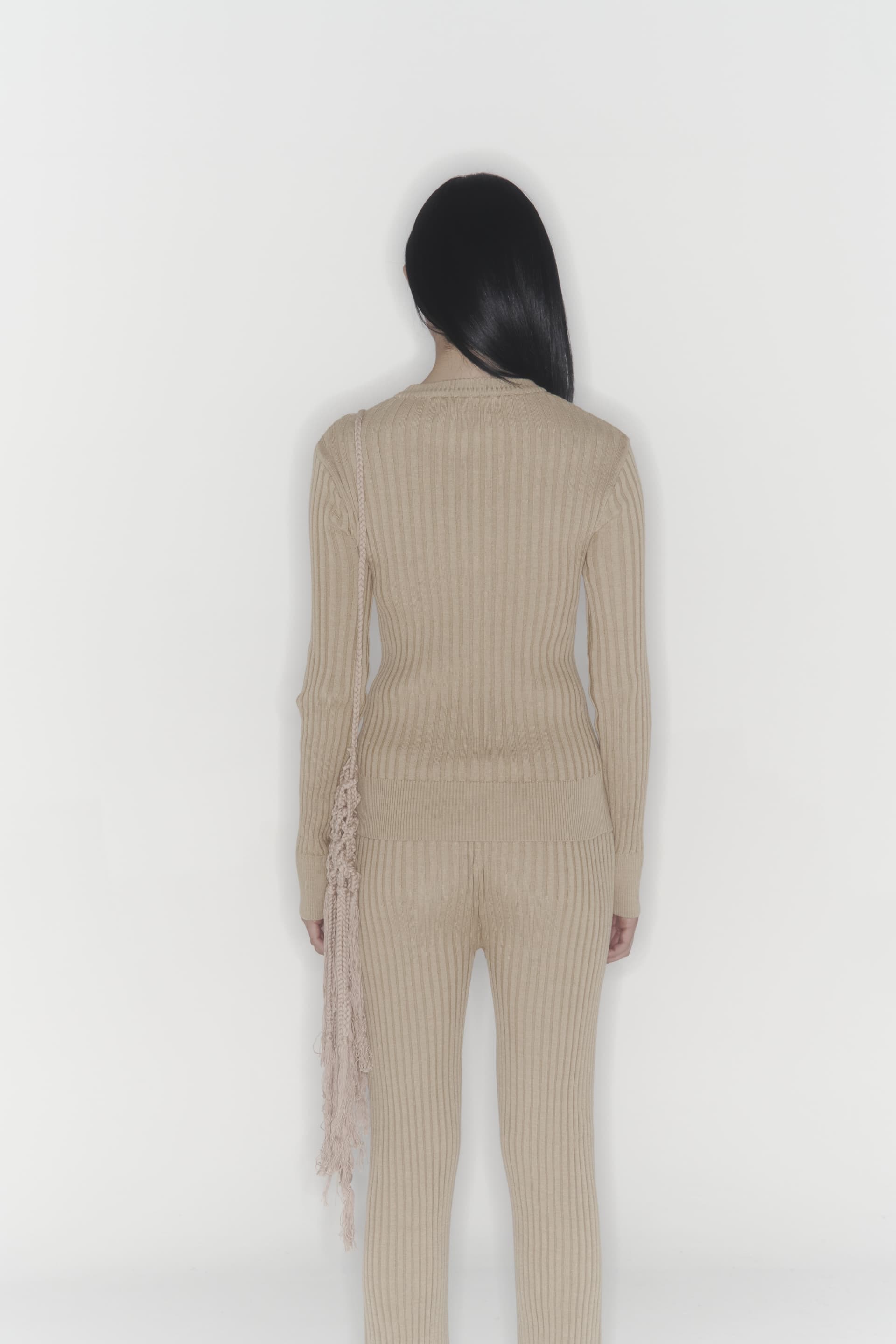 Ribbed Knit Sweater (Beige) — vue 2