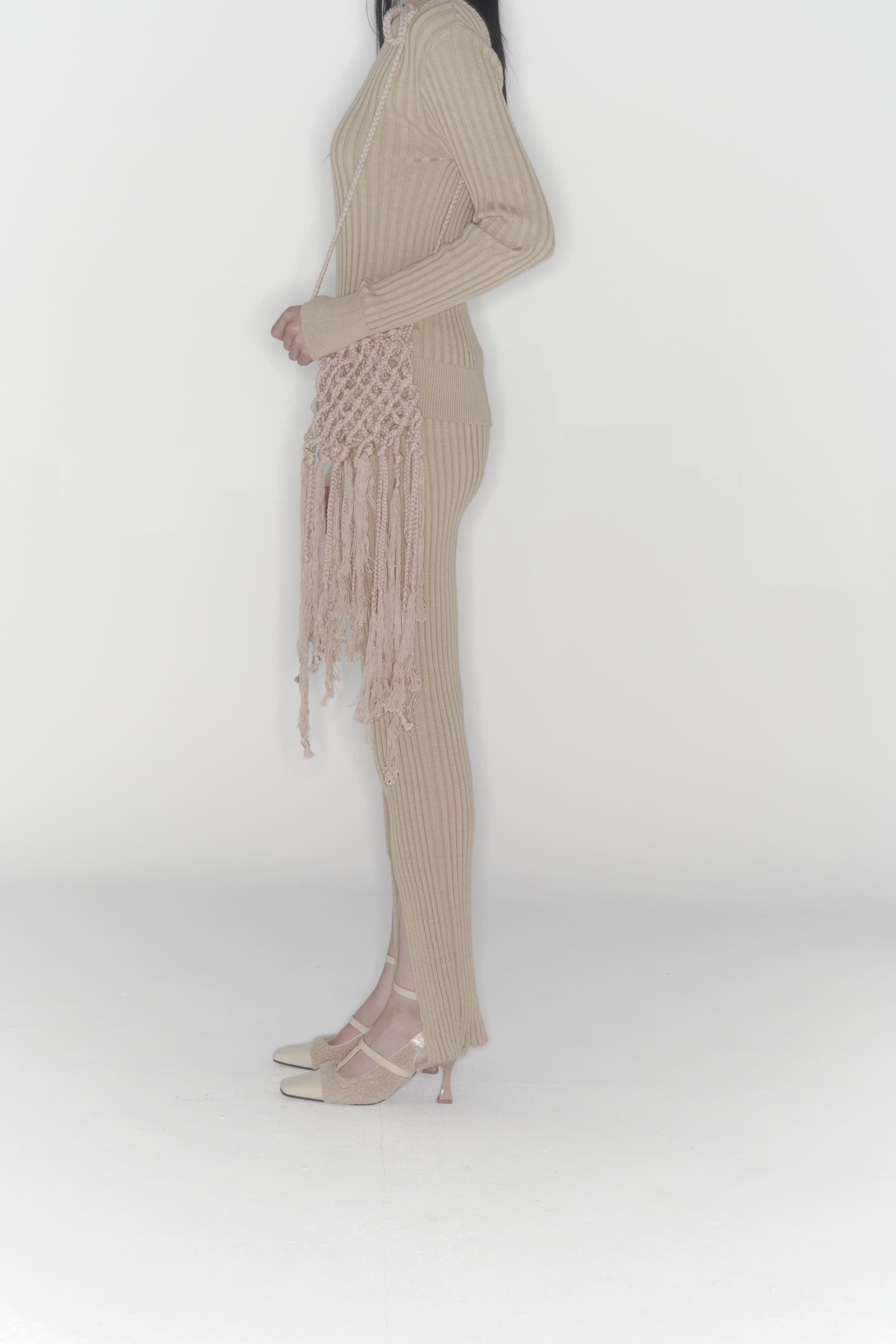 Ribbed Knit Sweater (Beige) — vue 13