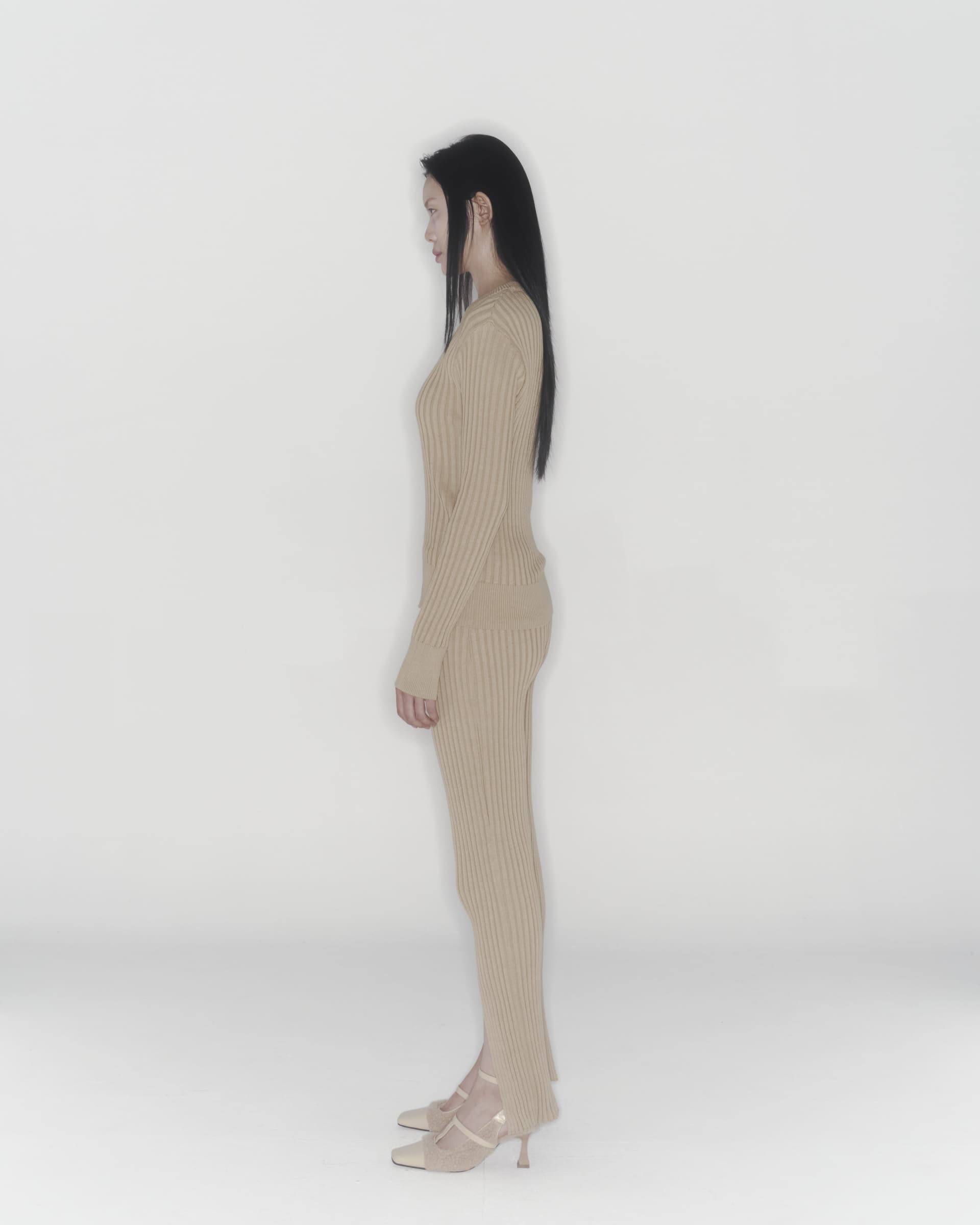 Ribbed Knit Sweater (Beige) — vue 6