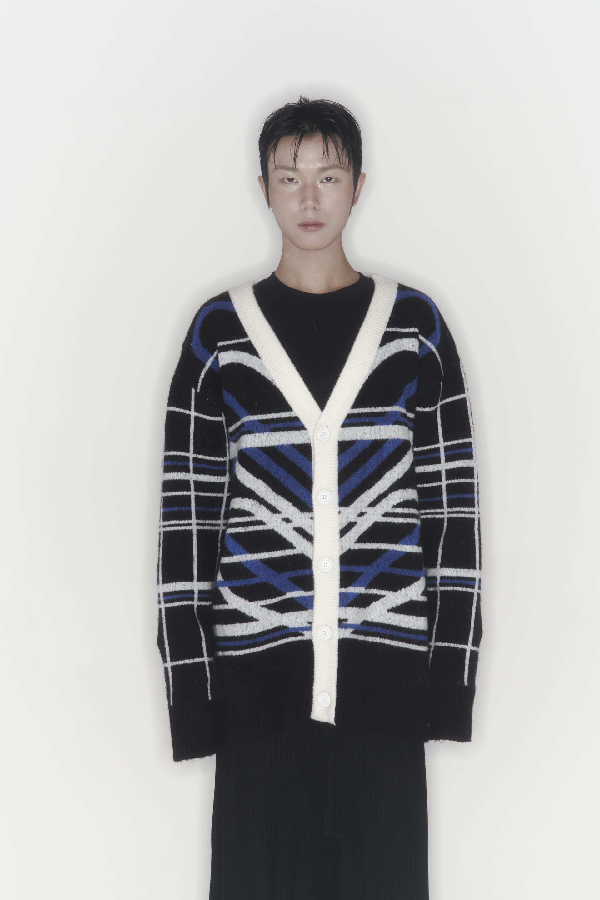 Heart Graphic Knit Cardigan (Blue) — vue 13