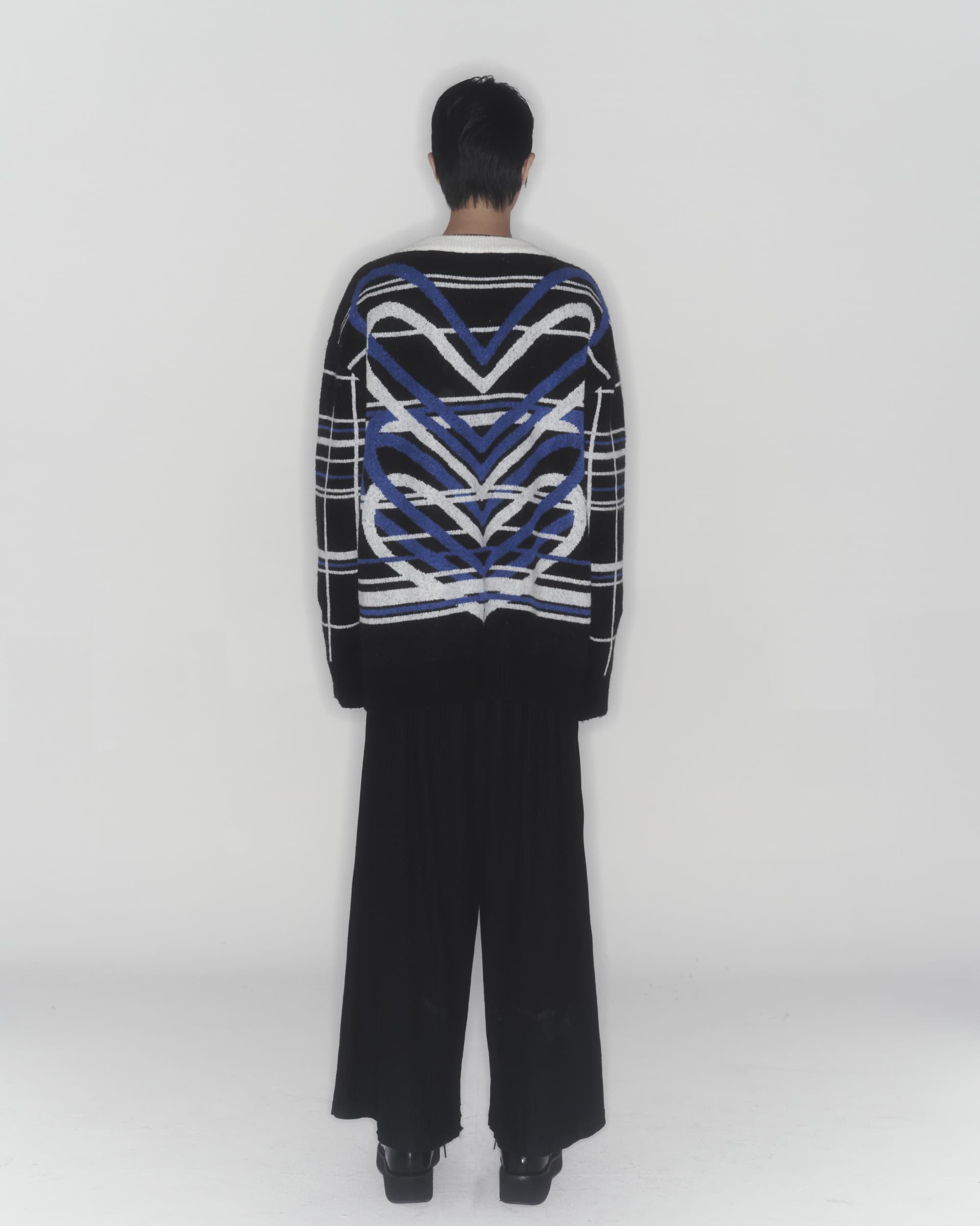 Heart Graphic Knit Cardigan (Blue) — vue 7
