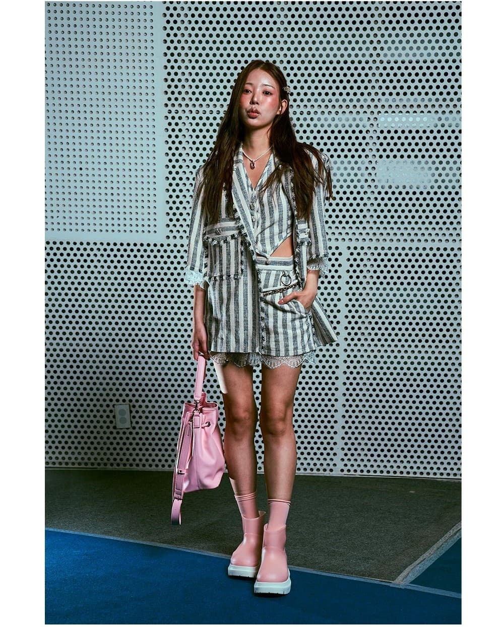 26SS Gray Striped Pattern Half Sleeve Jacket — vue 4