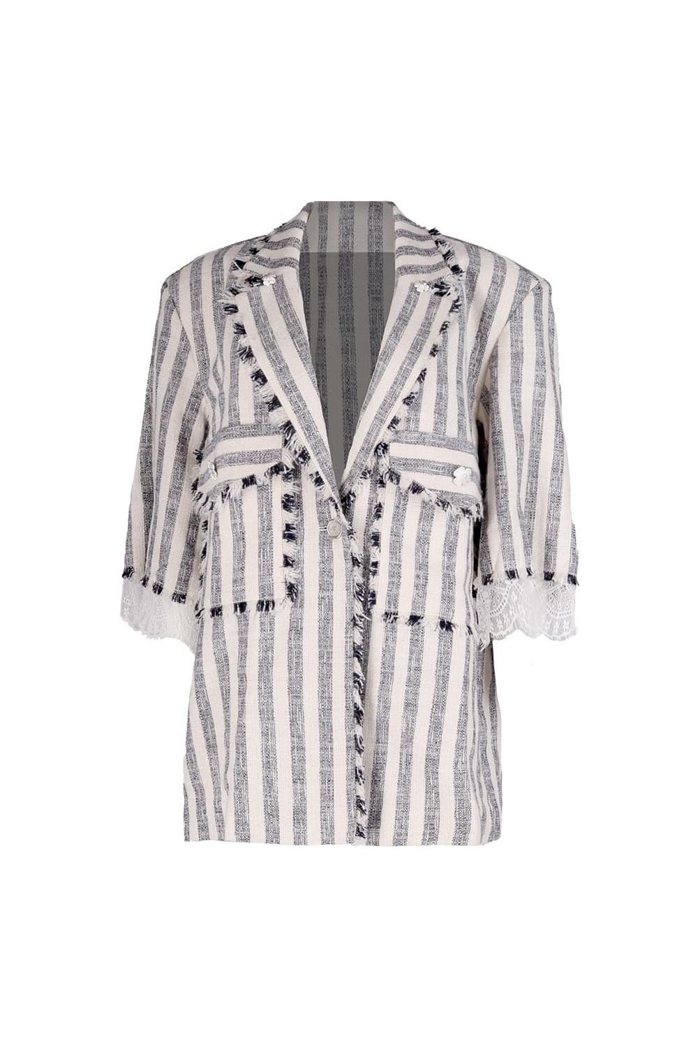 26SS Gray Striped Pattern Half Sleeve Jacket — vue 8