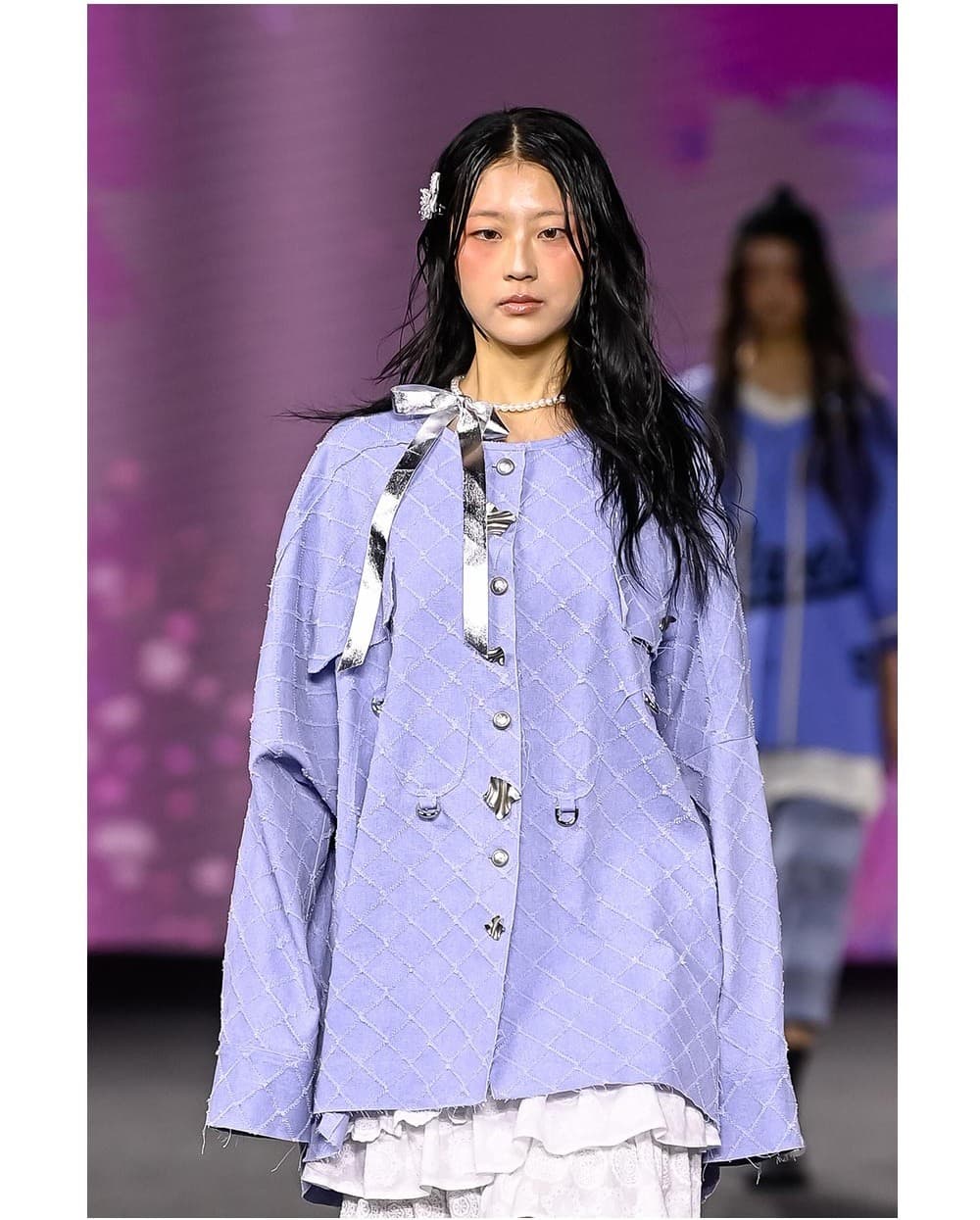 26SS Light Blue Cross Pattern Round Neck Over Fit Jacket — vue 3