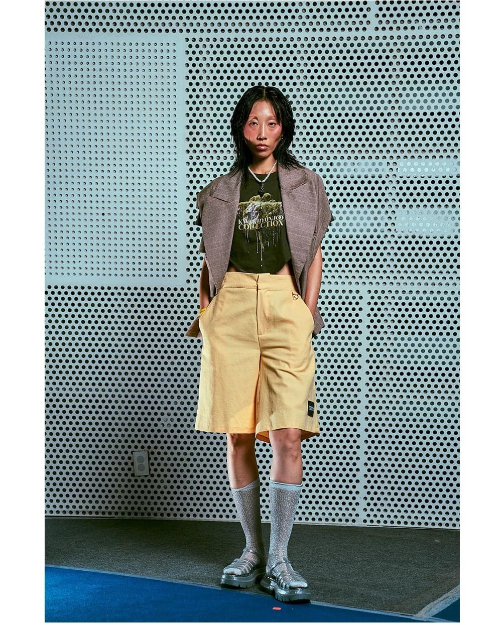 26SS Brown Striped Round Hem-Line Crop Vest — vue 6