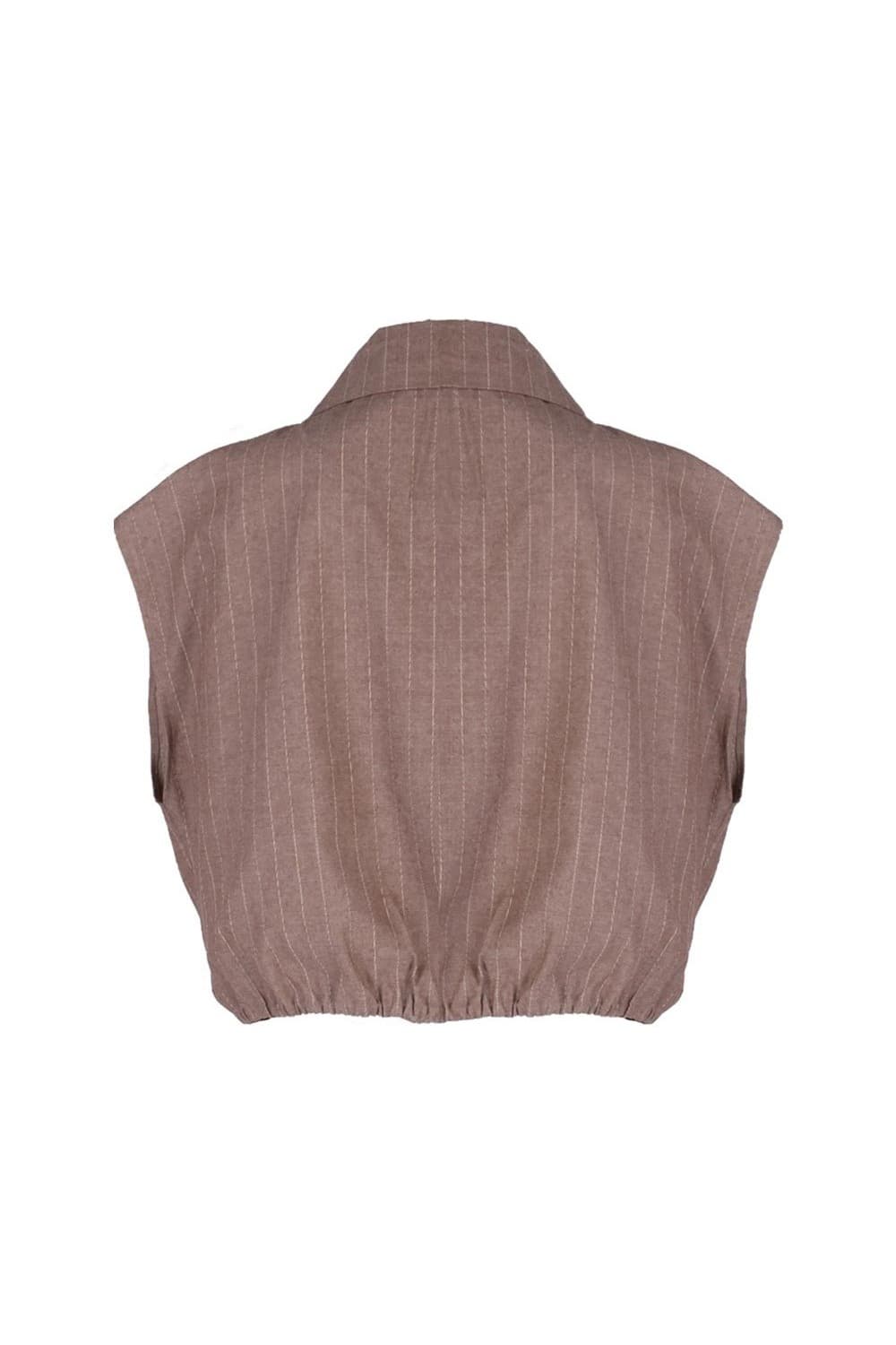 26SS Brown Striped Round Hem-Line Crop Vest — vue 8