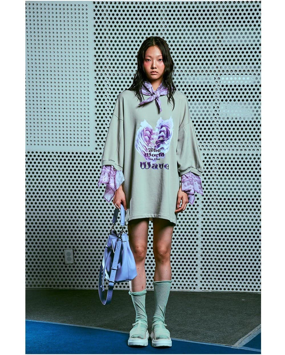 26SS Purple Wave Layered Light Khaki Sweat One-Piece — vue 3