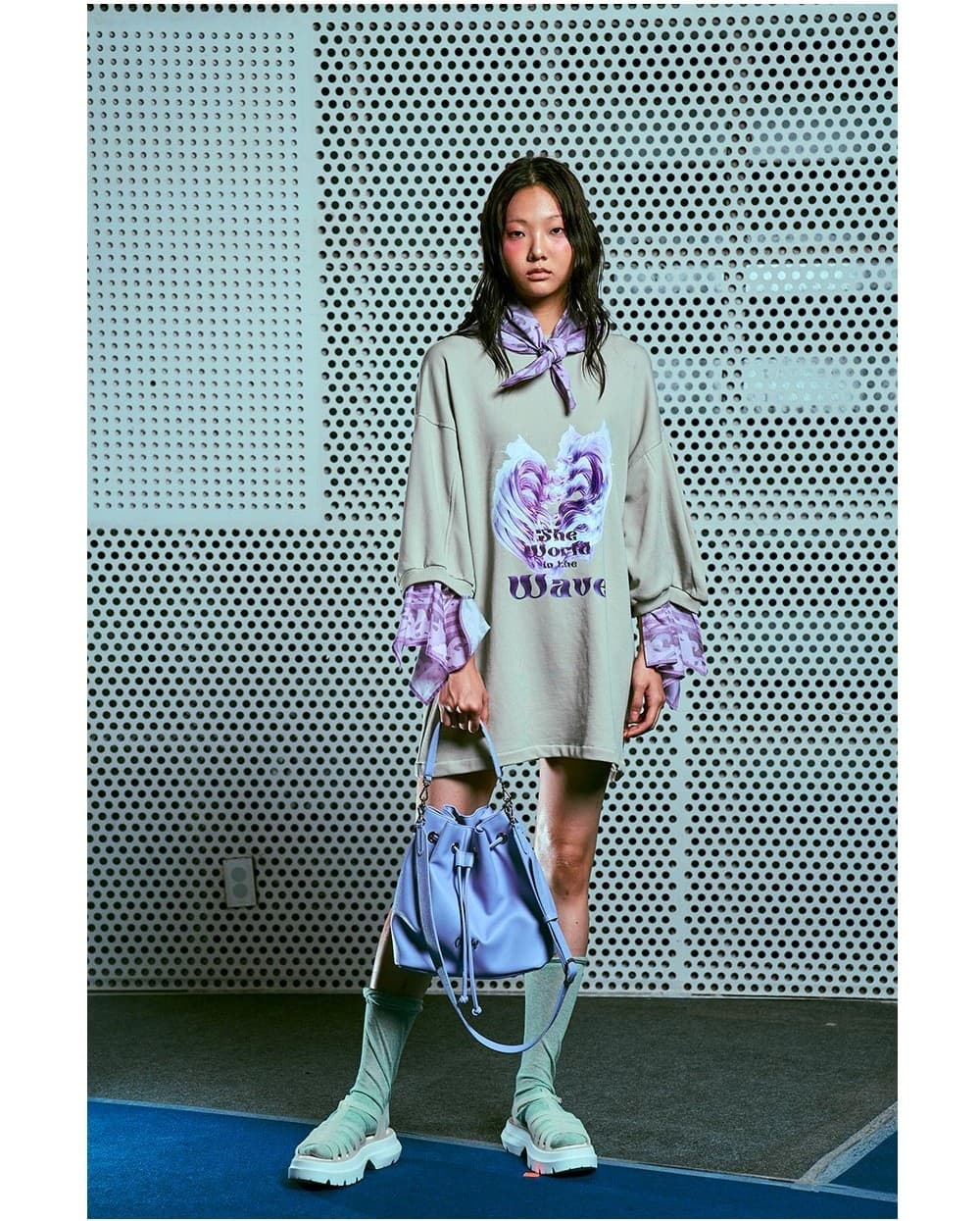 26SS Purple Wave Layered Light Khaki Sweat One-Piece — vue 4