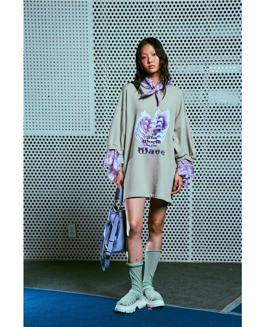 26SS Purple Wave Layered Light Khaki Sweat One-Piece — vue 5