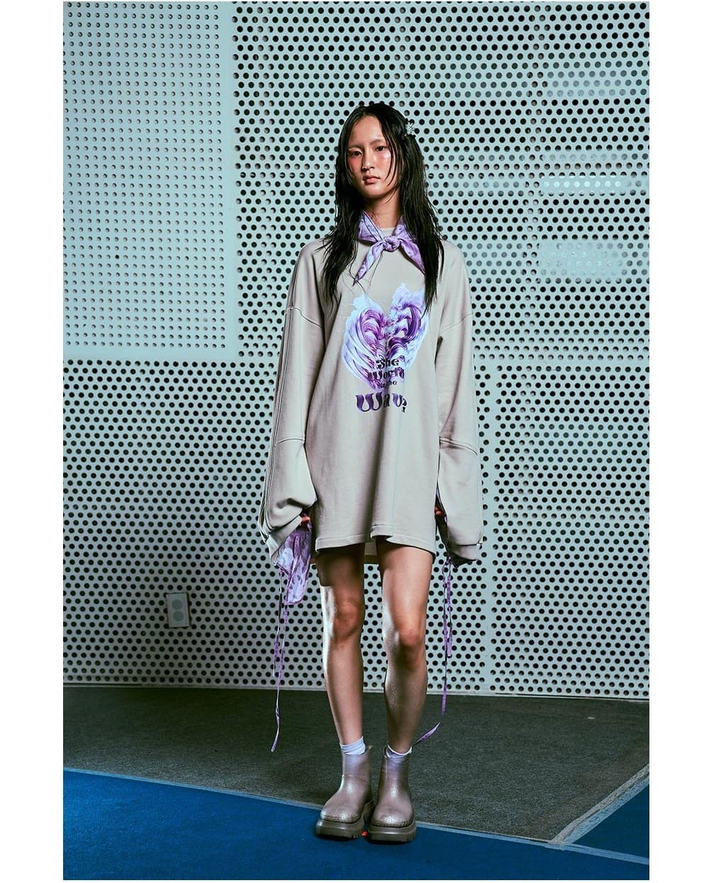 26SS Purple Wave Layered Light Khaki Sweat One-Piece — vue 6