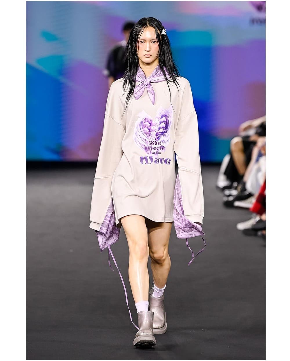 26SS Purple Wave Slit Layered Pink Beige Sweat One-Piece — vue 6