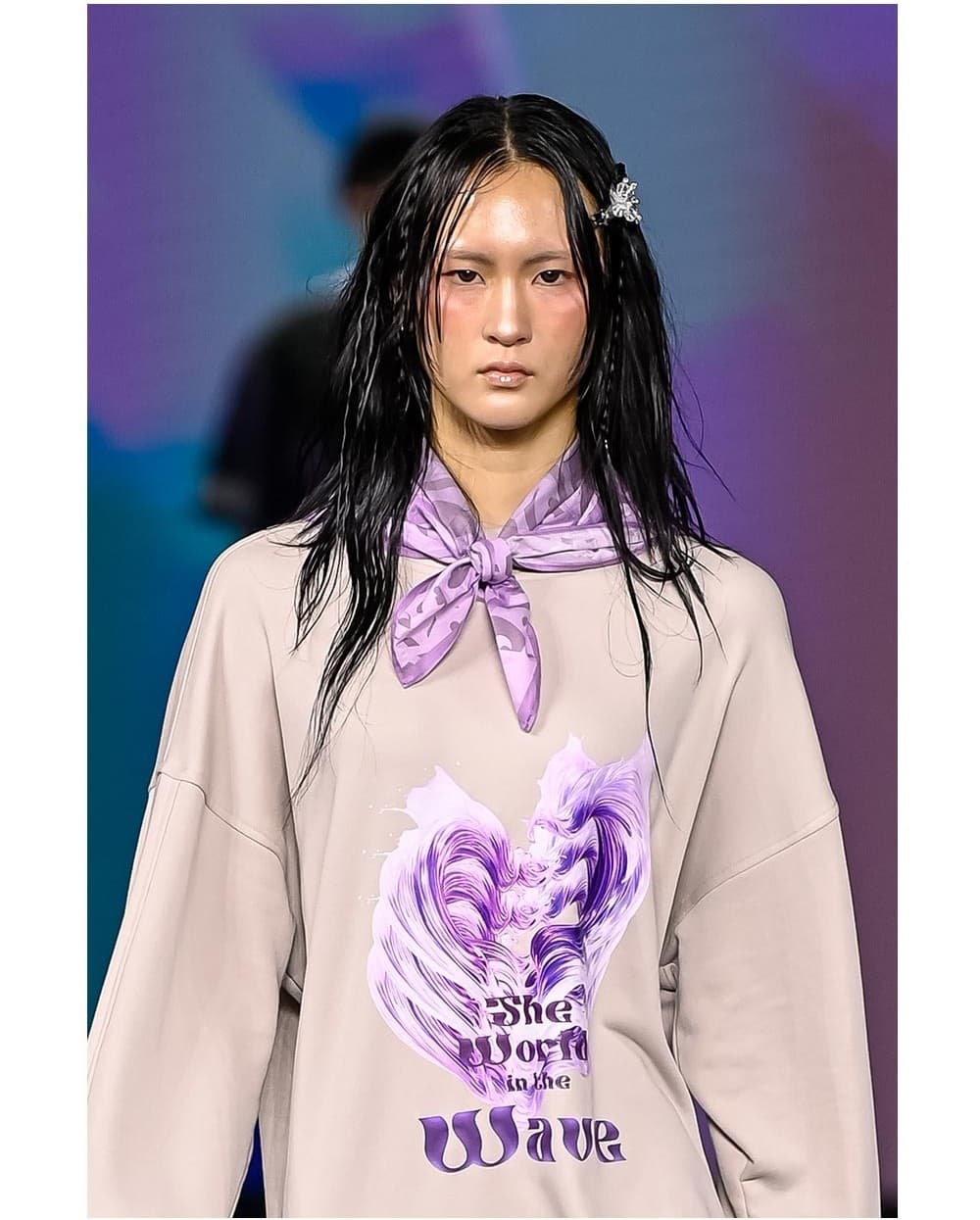 26SS Purple Wave Slit Layered Pink Beige Sweat One-Piece — vue 7