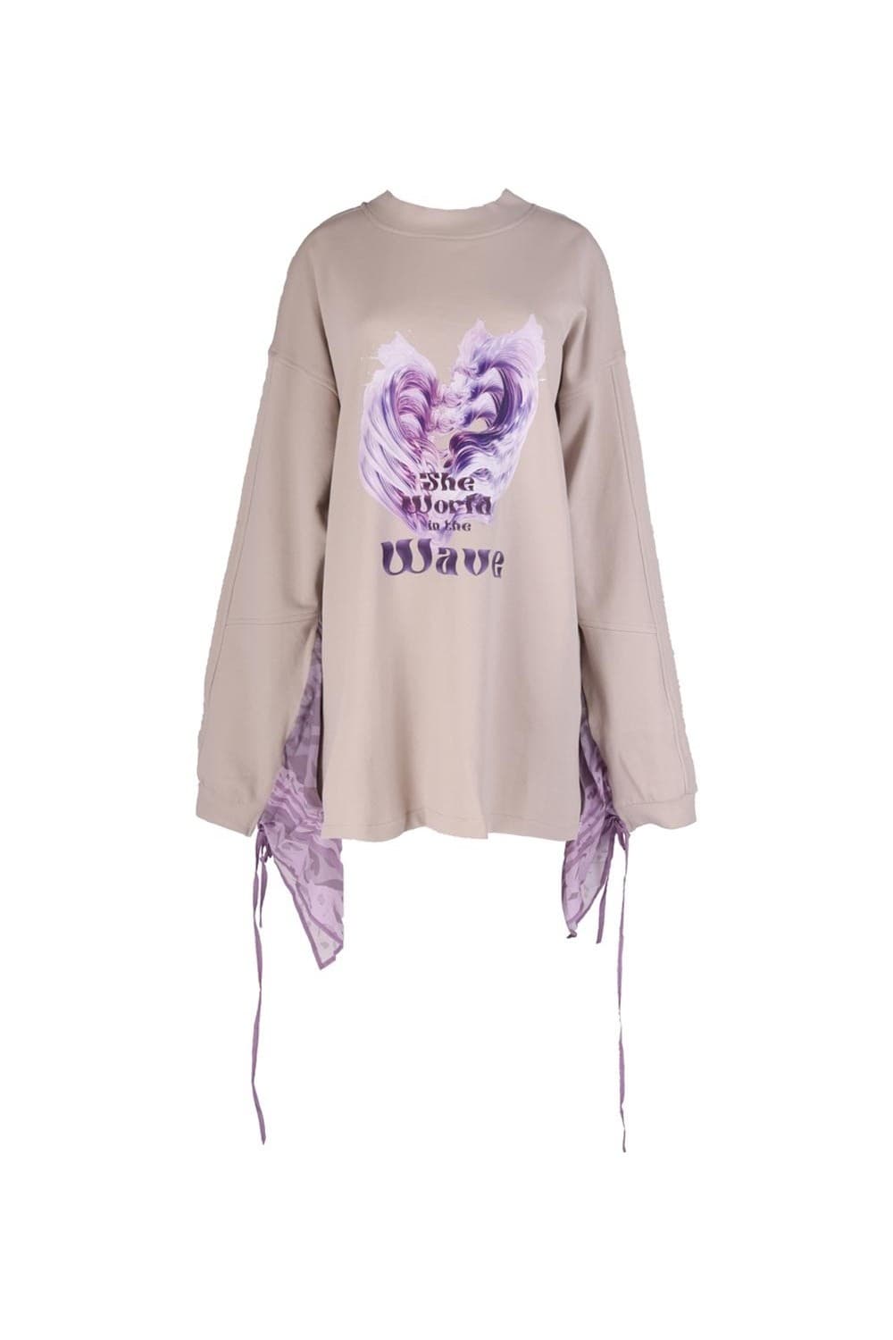 26SS Purple Wave Slit Layered Pink Beige Sweat One-Piece — vue 8