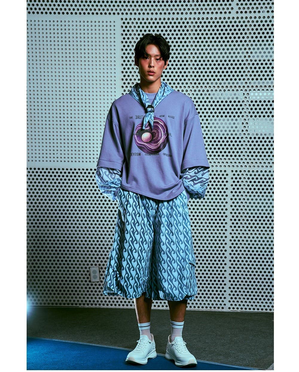 26SS Blue Heart Wave Printing Crop Pants — vue 3